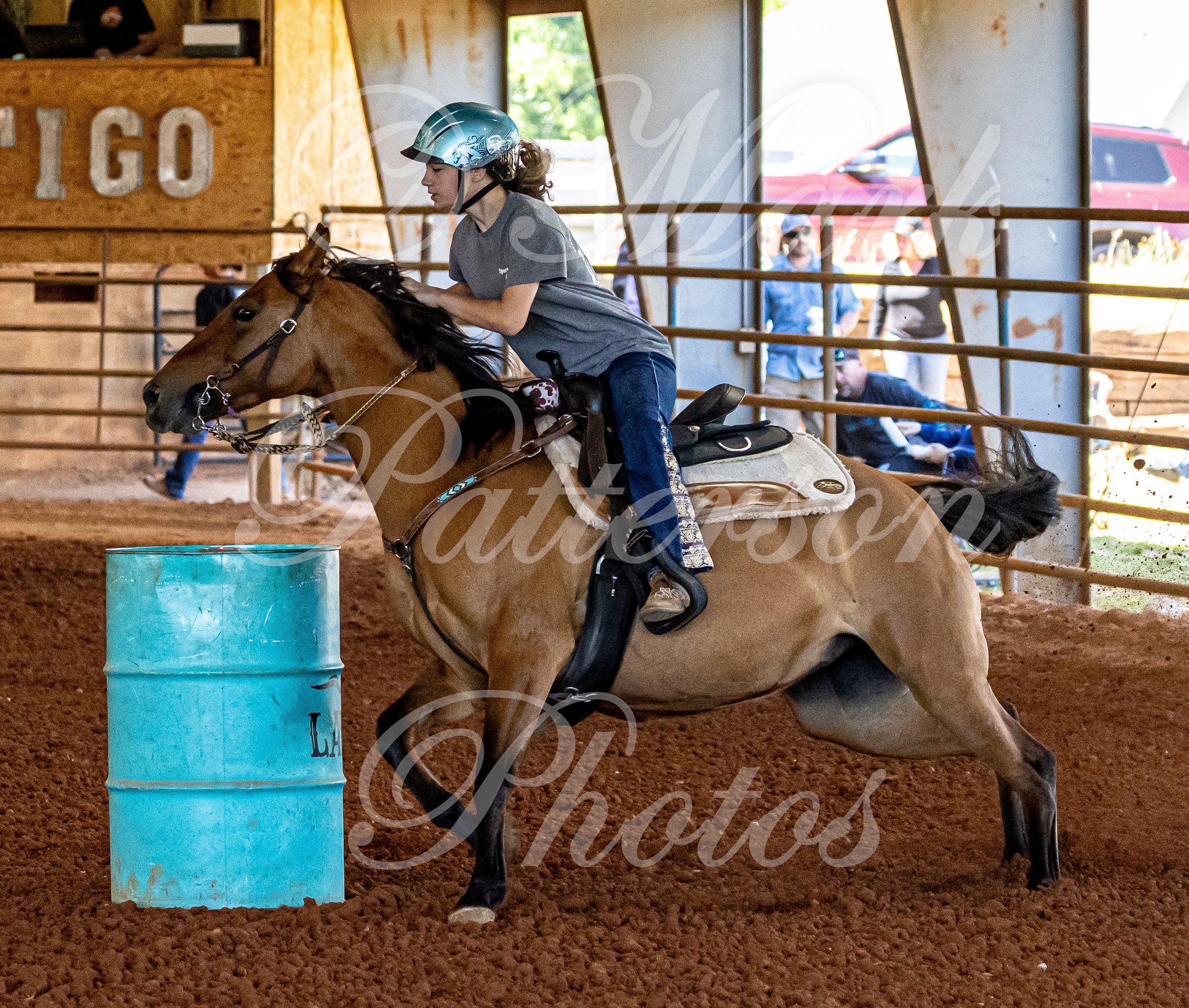 May 3, 2026, a barrel racing team competing at Latigo Farm in Landrum, SC. #11595
