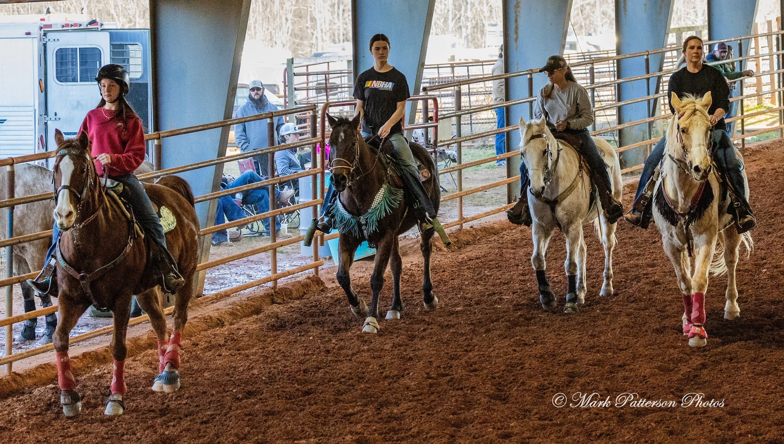 January 4, 2026, a barrel racing team competing at Latigo Farm in Landrum. #17712