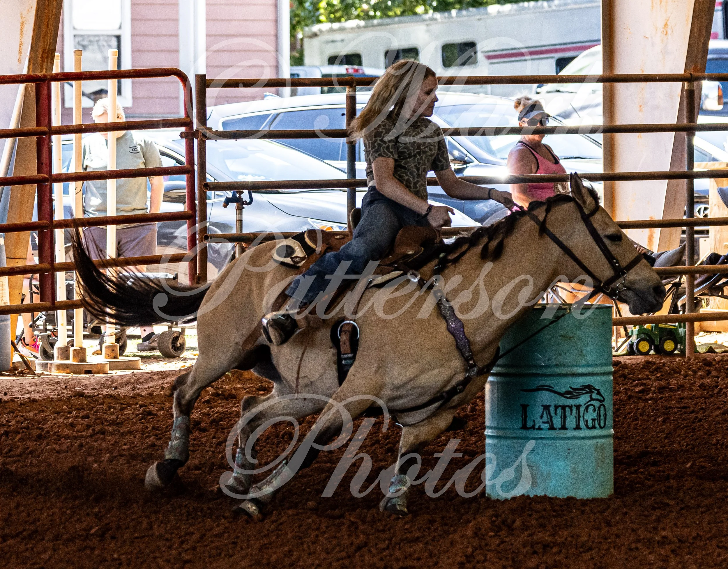 May 3, 2026, a barrel racing team competing at Latigo Farm in Landrum, SC. #11796