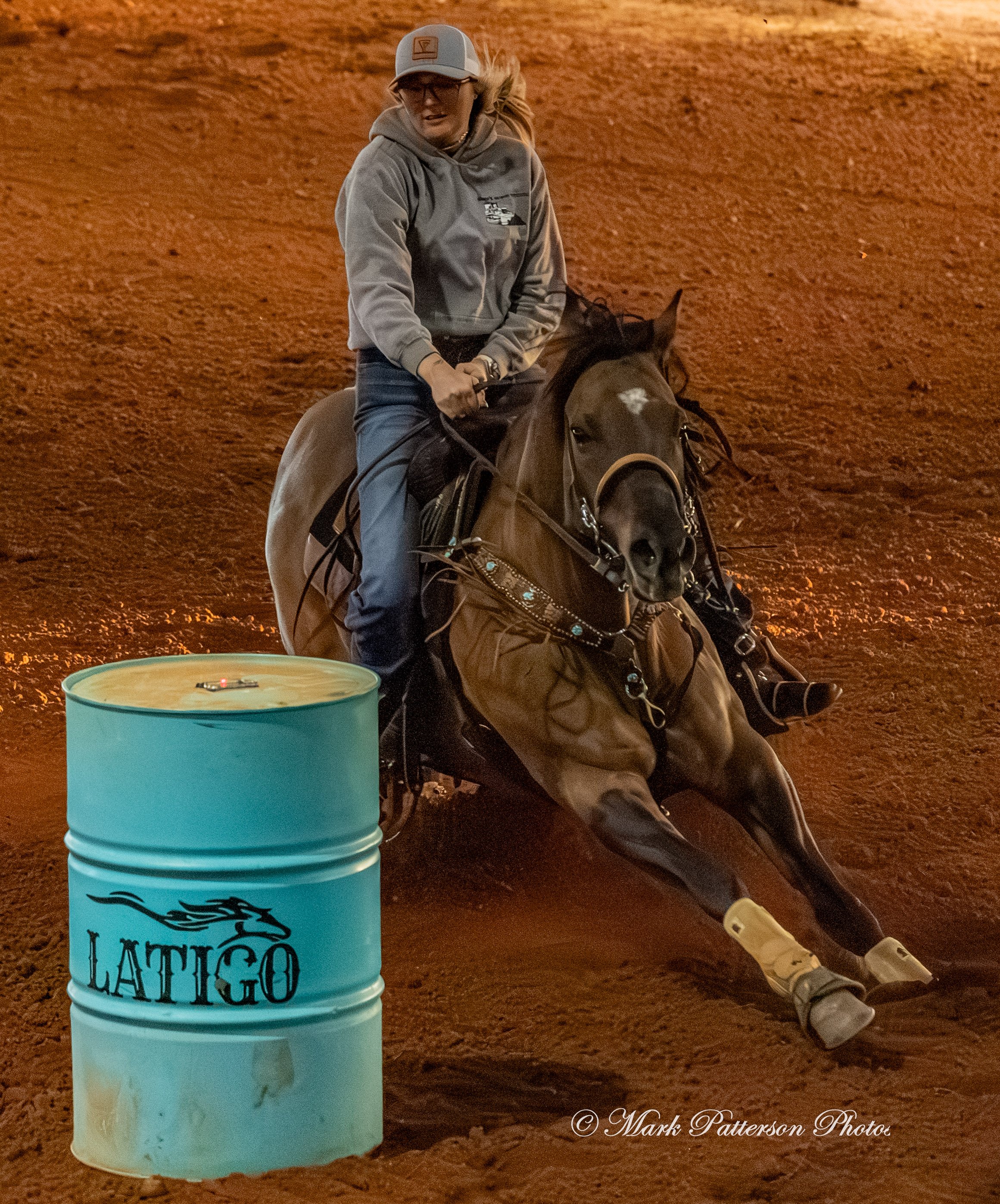 January 4, 2026, a barrel racing team competing at Latigo Farm in Landrum. #18673