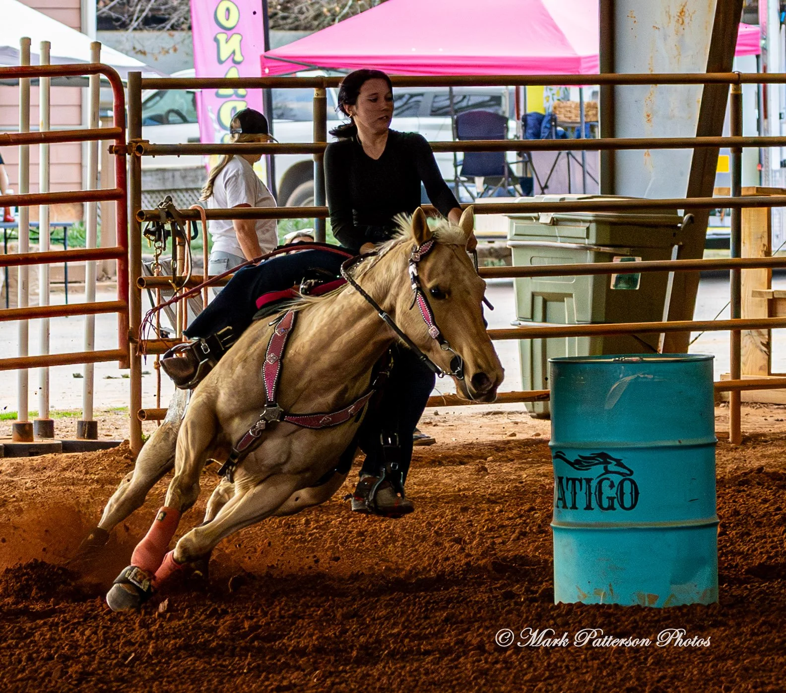 March 1, 2026, a barrel racing team competing at Latigo Farm in Landrum, SC. #26386