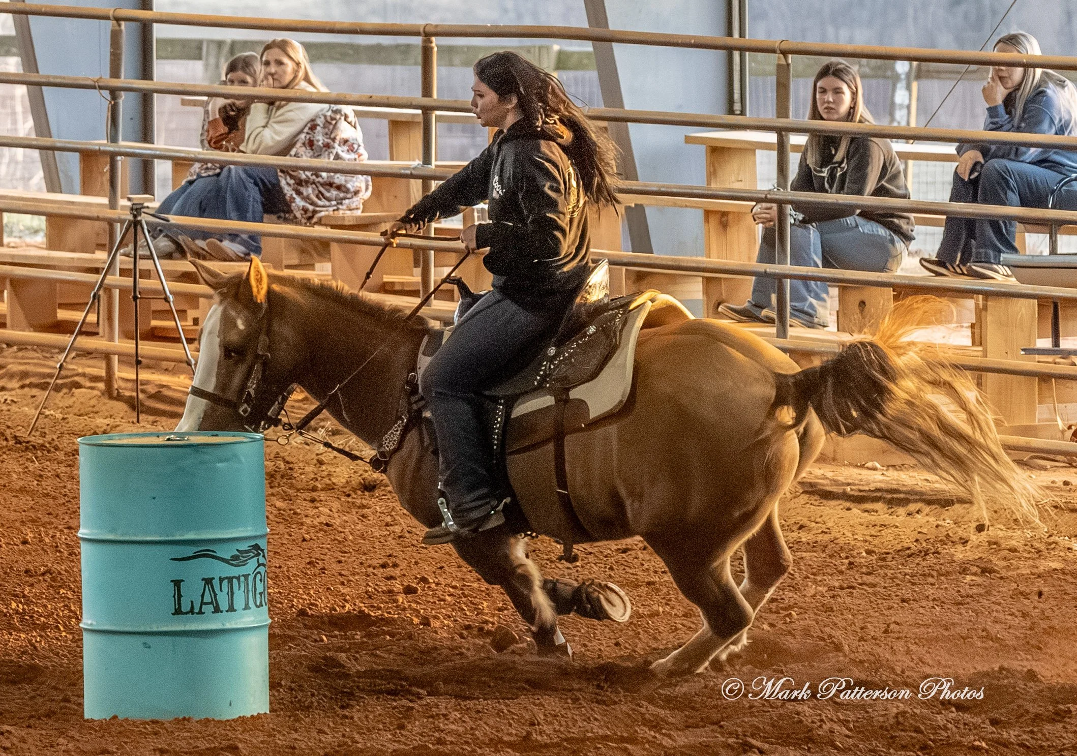 January 4, 2026, a barrel racing team competing at Latigo Farm in Landrum. #18732