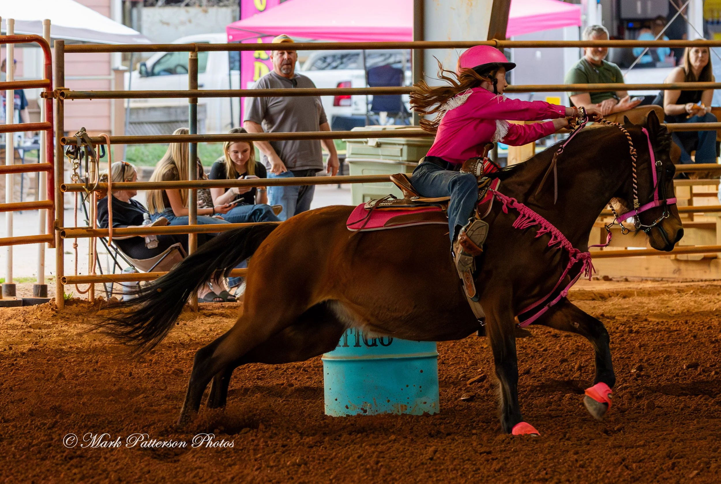 March 1, 2026, a barrel racing team competing at Latigo Farm in Landrum, SC. #27156