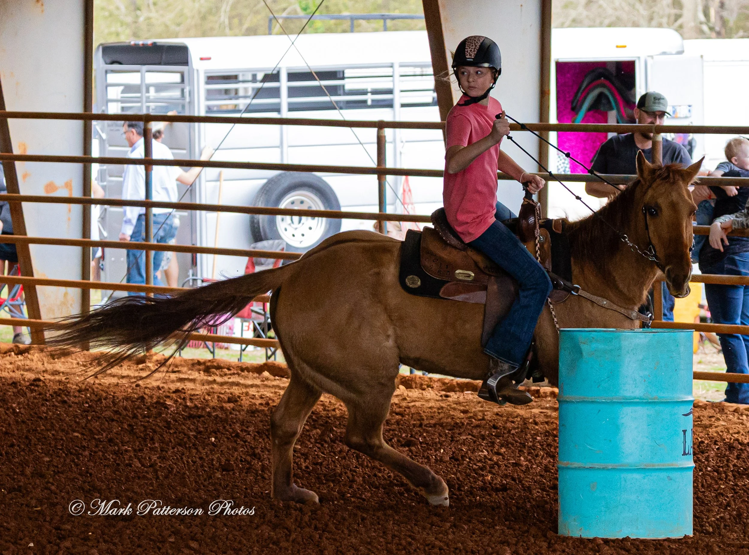 March 1, 2026, a barrel racing team competing at Latigo Farm in Landrum, SC. #25365