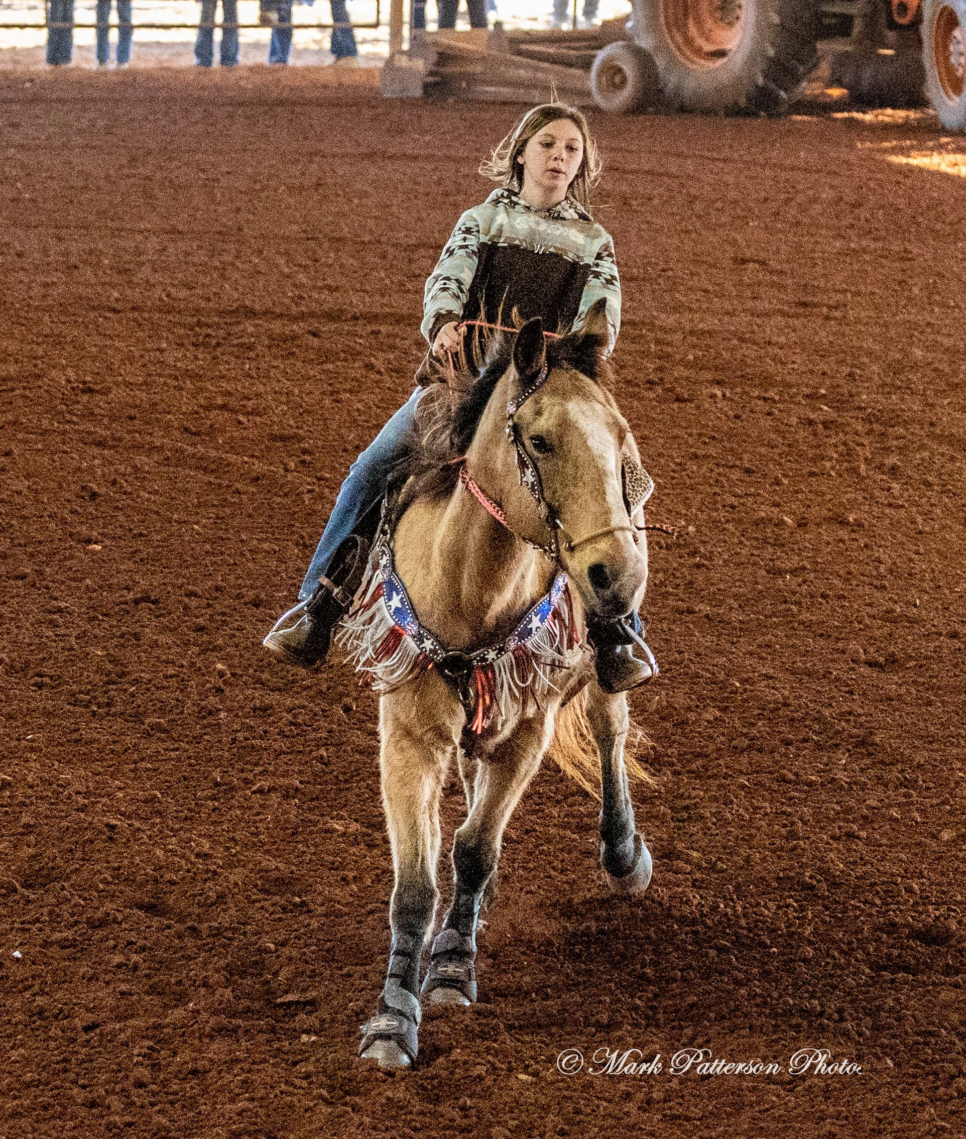 January 4, 2026, a barrel racing team competing at Latigo Farm in Landrum. #17543