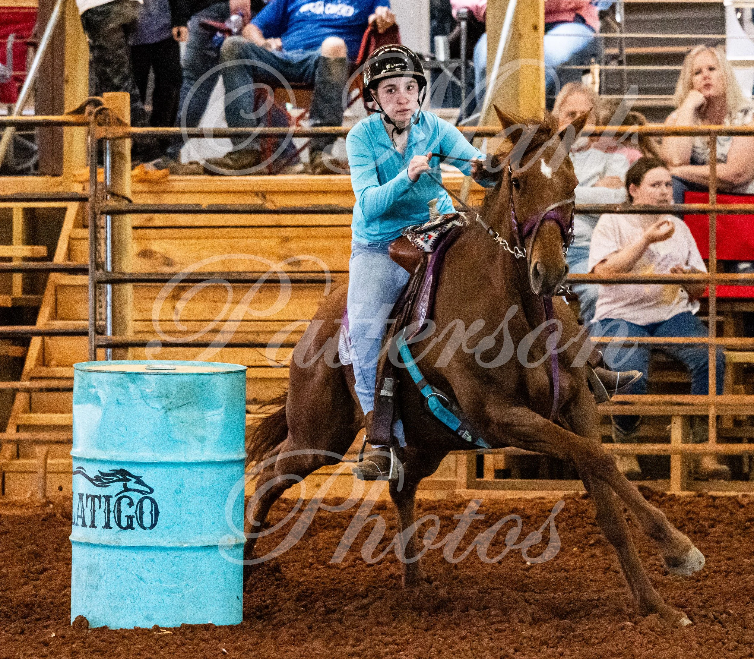 May 3, 2026, a barrel racing team competing at Latigo Farm in Landrum, SC. #12048