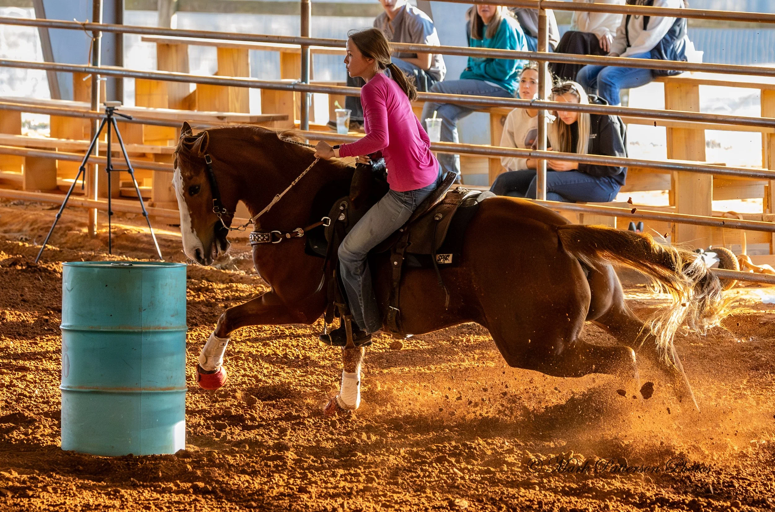 January 4, 2026, a barrel racing team competing at Latigo Farm in Landrum. #17884