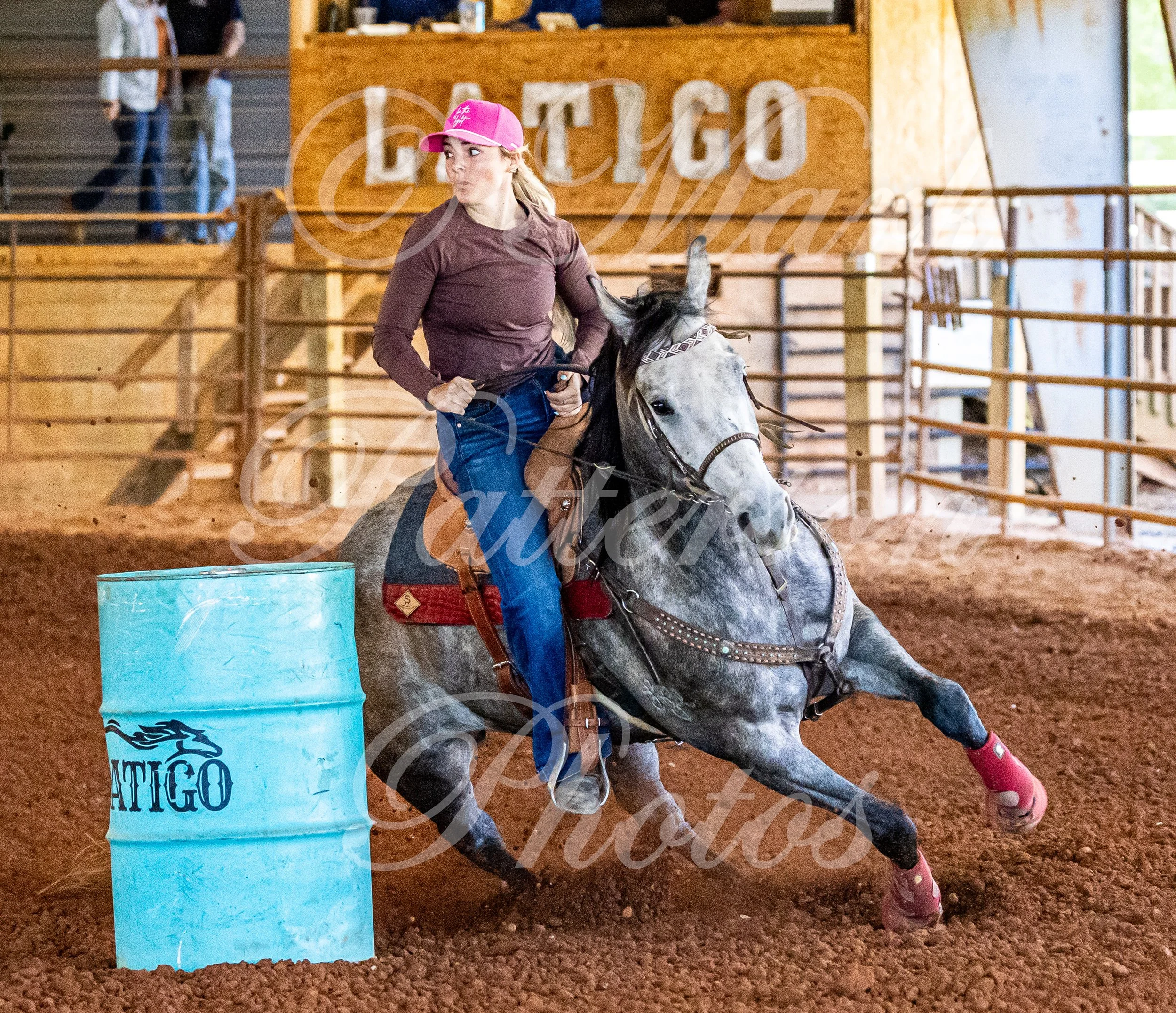 May 3, 2026, a barrel racing team competing at Latigo Farm in Landrum, SC. #12633