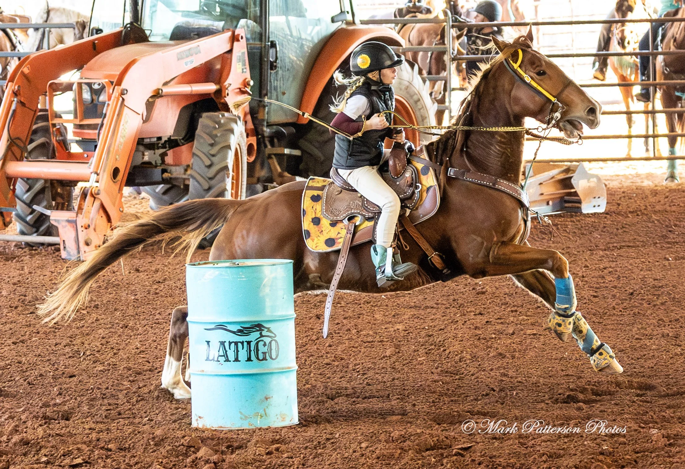 January 4, 2026, a barrel racing team competing at Latigo Farm in Landrum. #17905