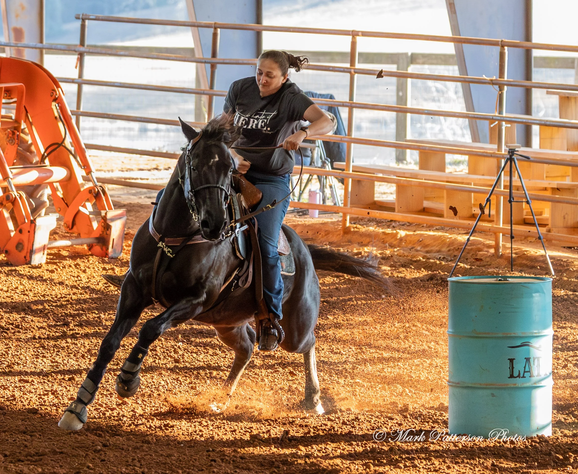 January 4, 2026, a barrel racing team competing at Latigo Farm in Landrum. #17764