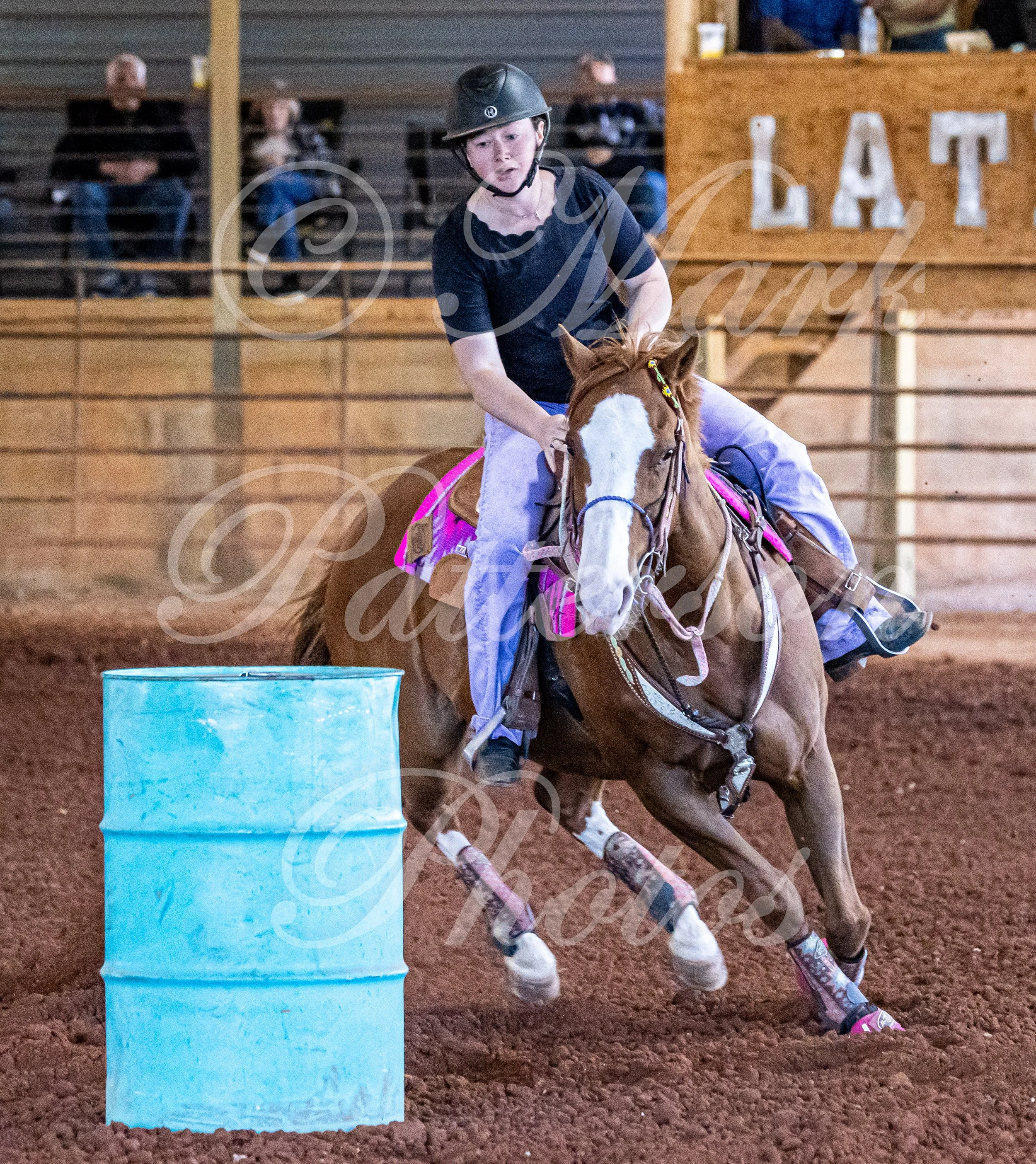 May 3, 2026, a barrel racing team competing at Latigo Farm in Landrum, SC. #11953