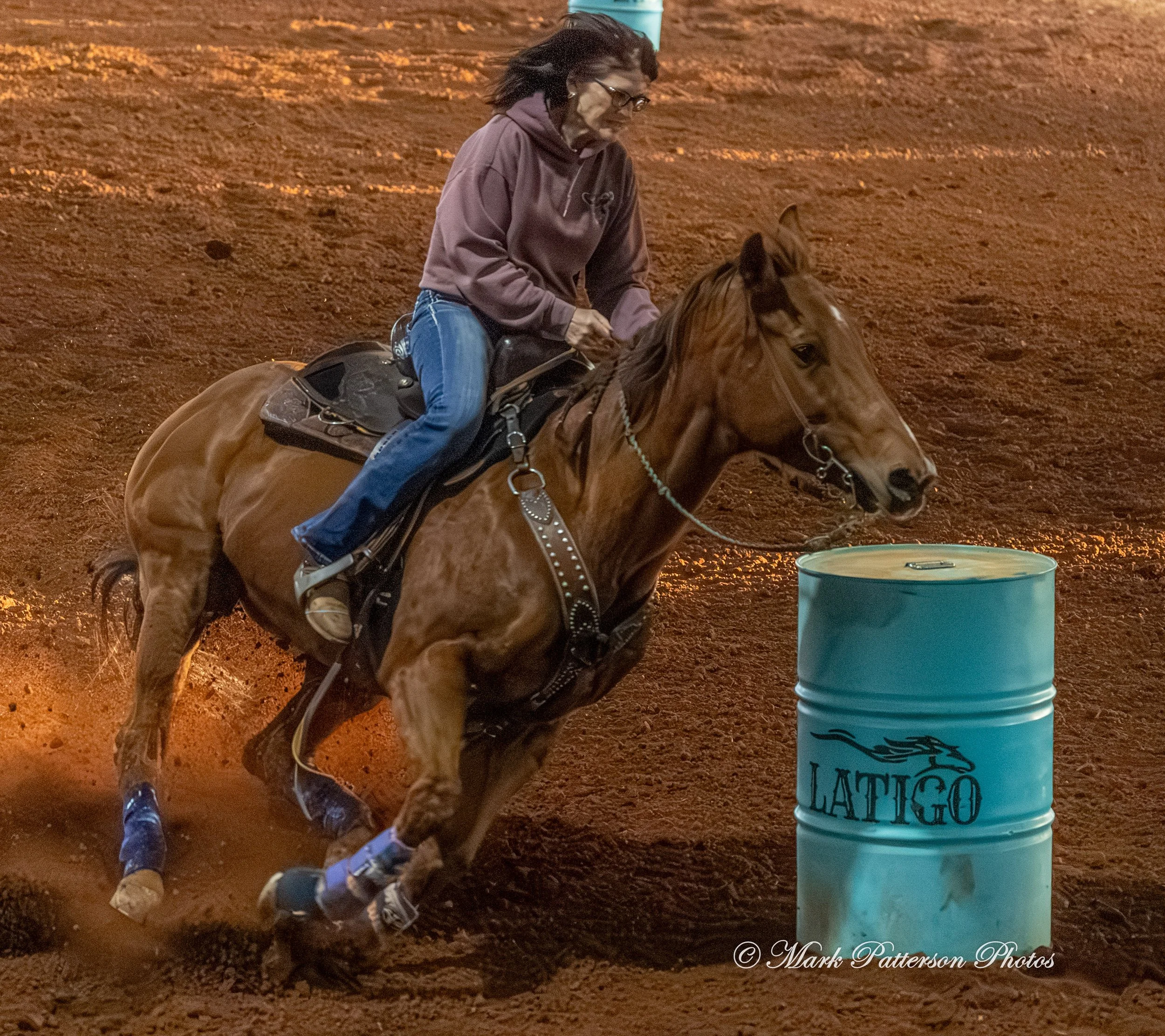 January 4, 2026, a barrel racing team competing at Latigo Farm in Landrum. #18635