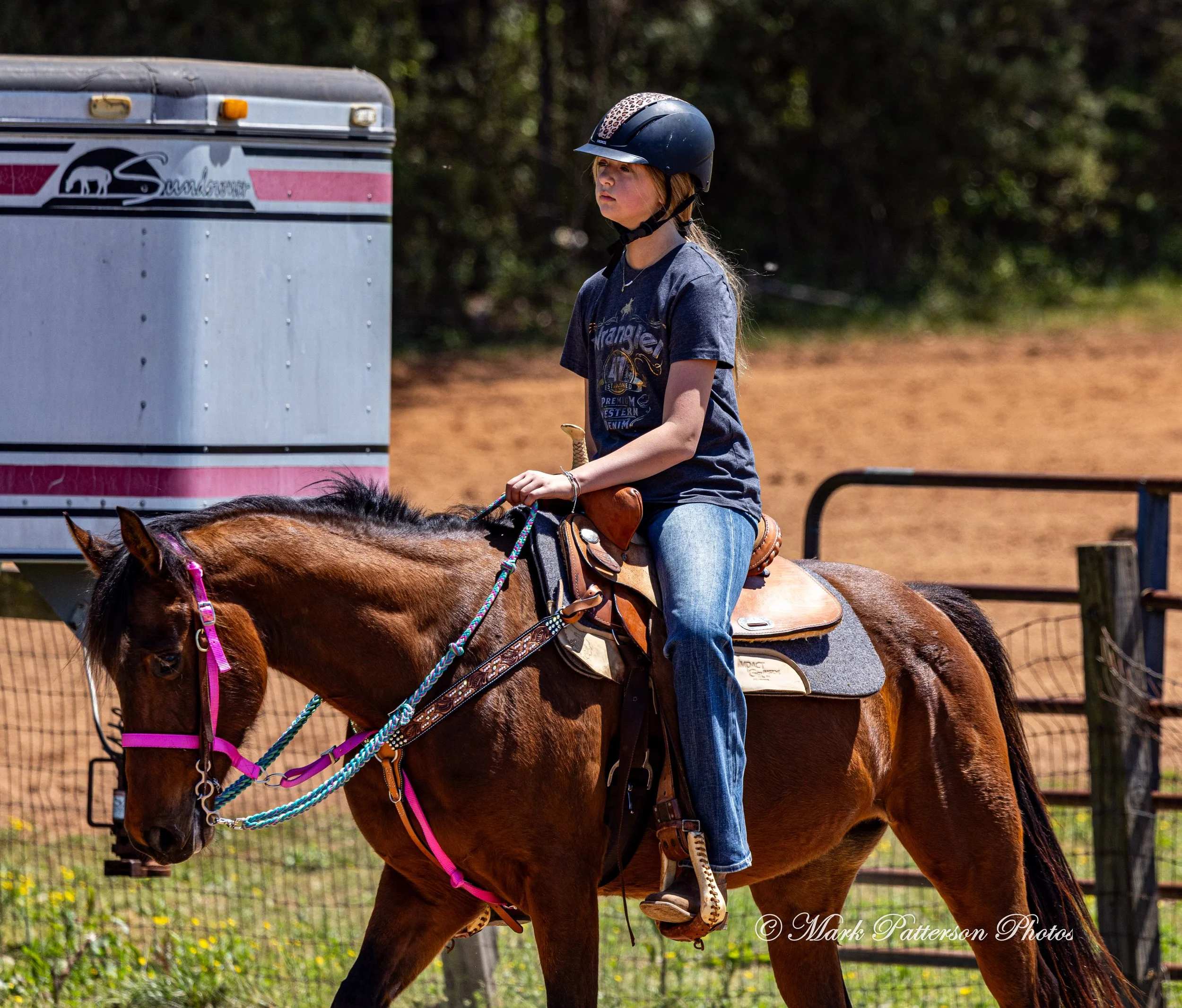 April 11, 2026, a barrel racing team competing at Latigo Farm in Landrum, SC. #1410