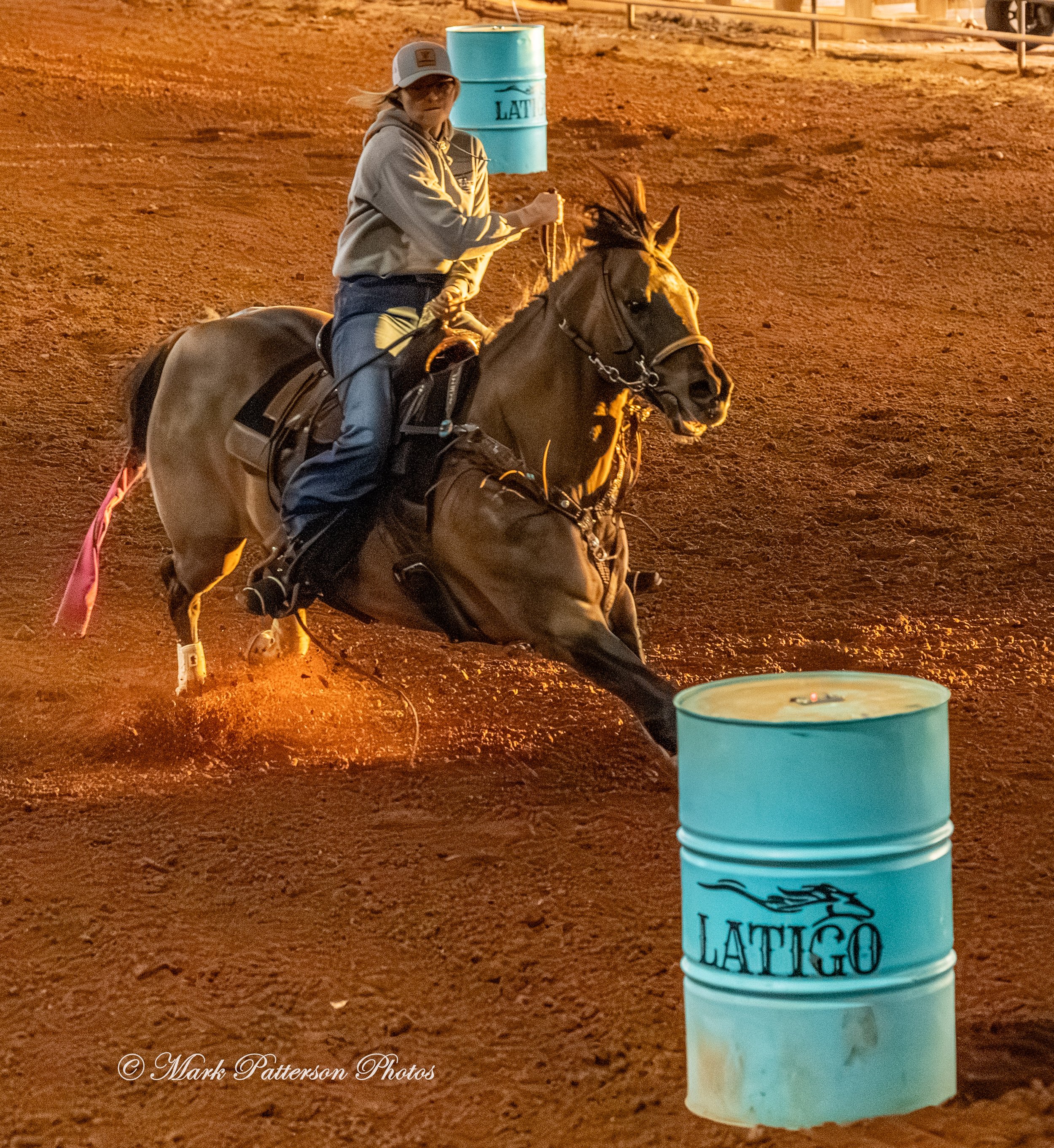January 4, 2026, a barrel racing team competing at Latigo Farm in Landrum. #18672