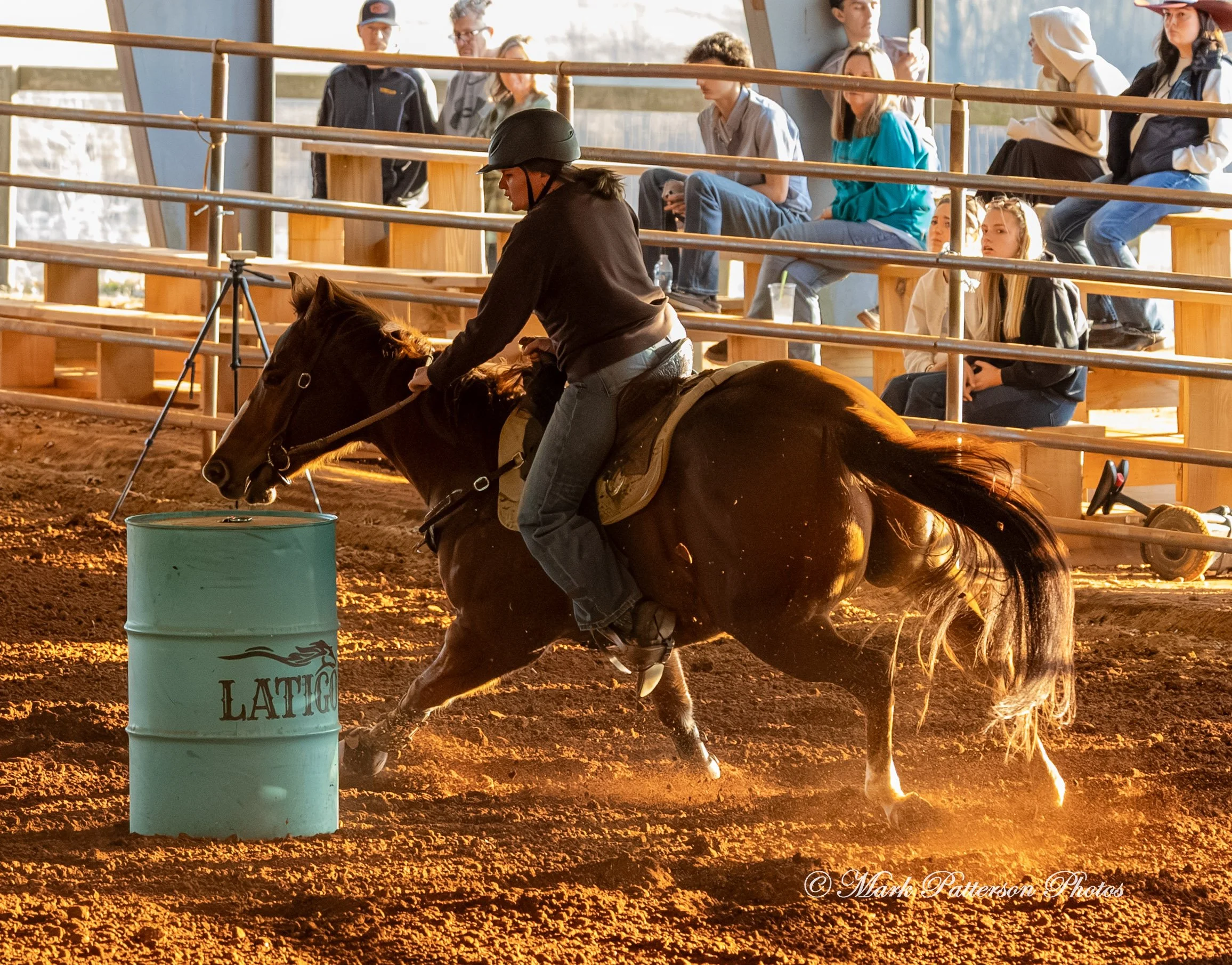 January 4, 2026, a barrel racing team competing at Latigo Farm in Landrum. #18120