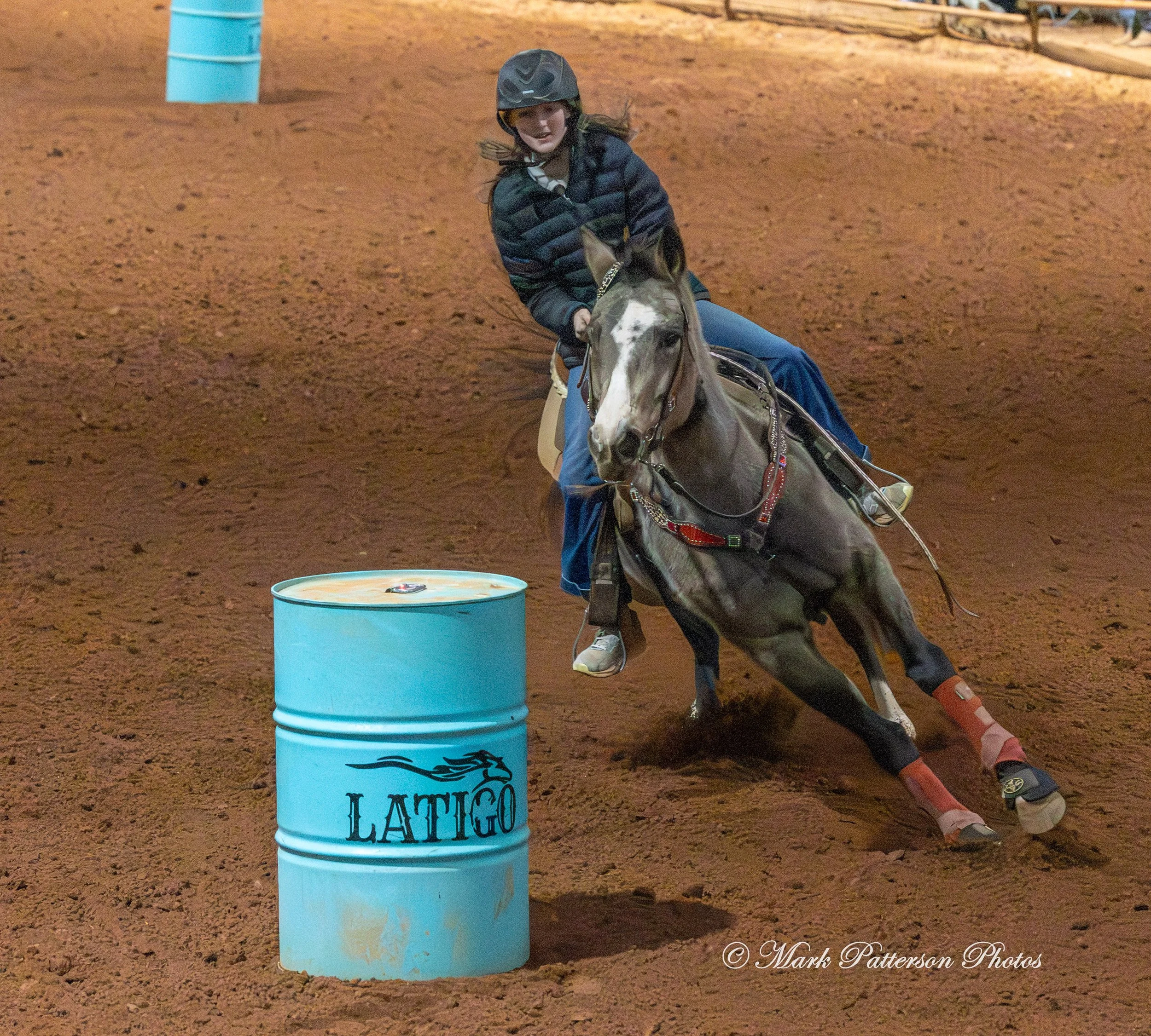 January 4, 2026, a barrel racing team competing at Latigo Farm in Landrum. #20032