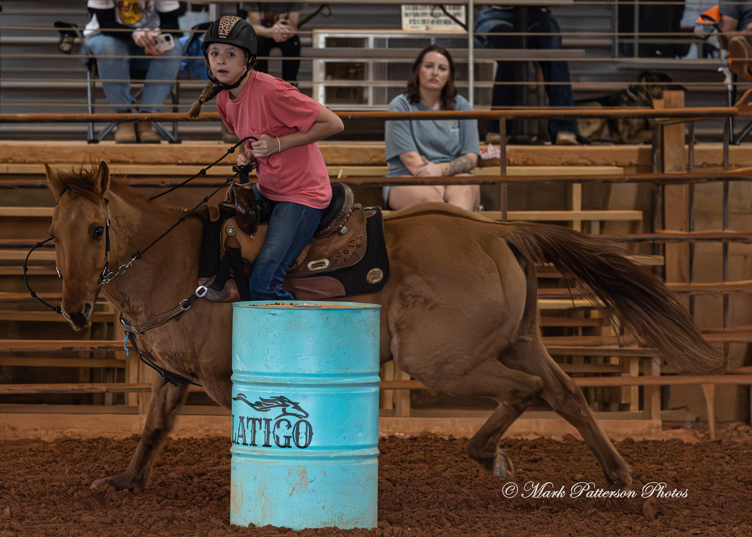 March 1, 2026, a barrel racing team competing at Latigo Farm in Landrum, SC. #25385