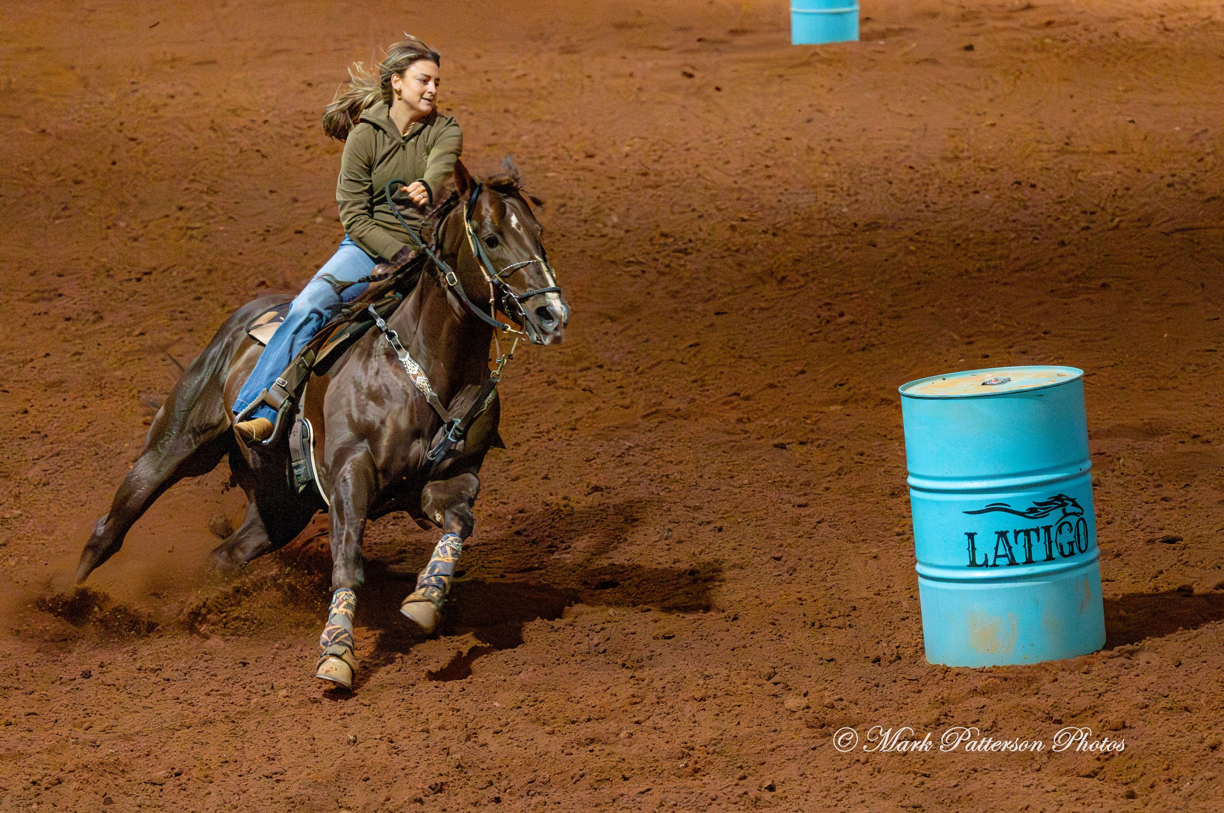 January 4, 2026, a barrel racing team competing at Latigo Farm in Landrum. #20095