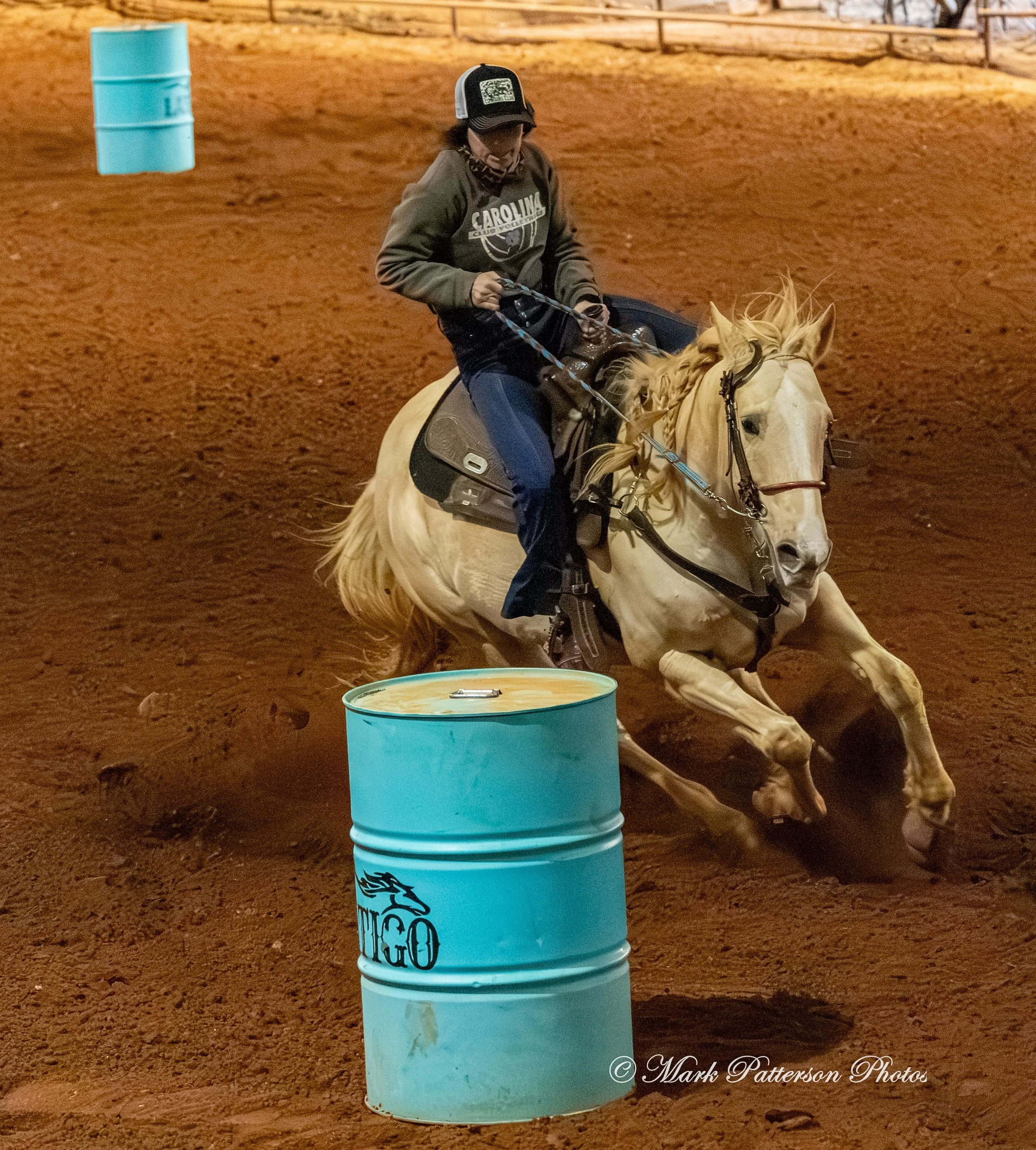 January 4, 2026, a barrel racing team competing at Latigo Farm in Landrum. #18843