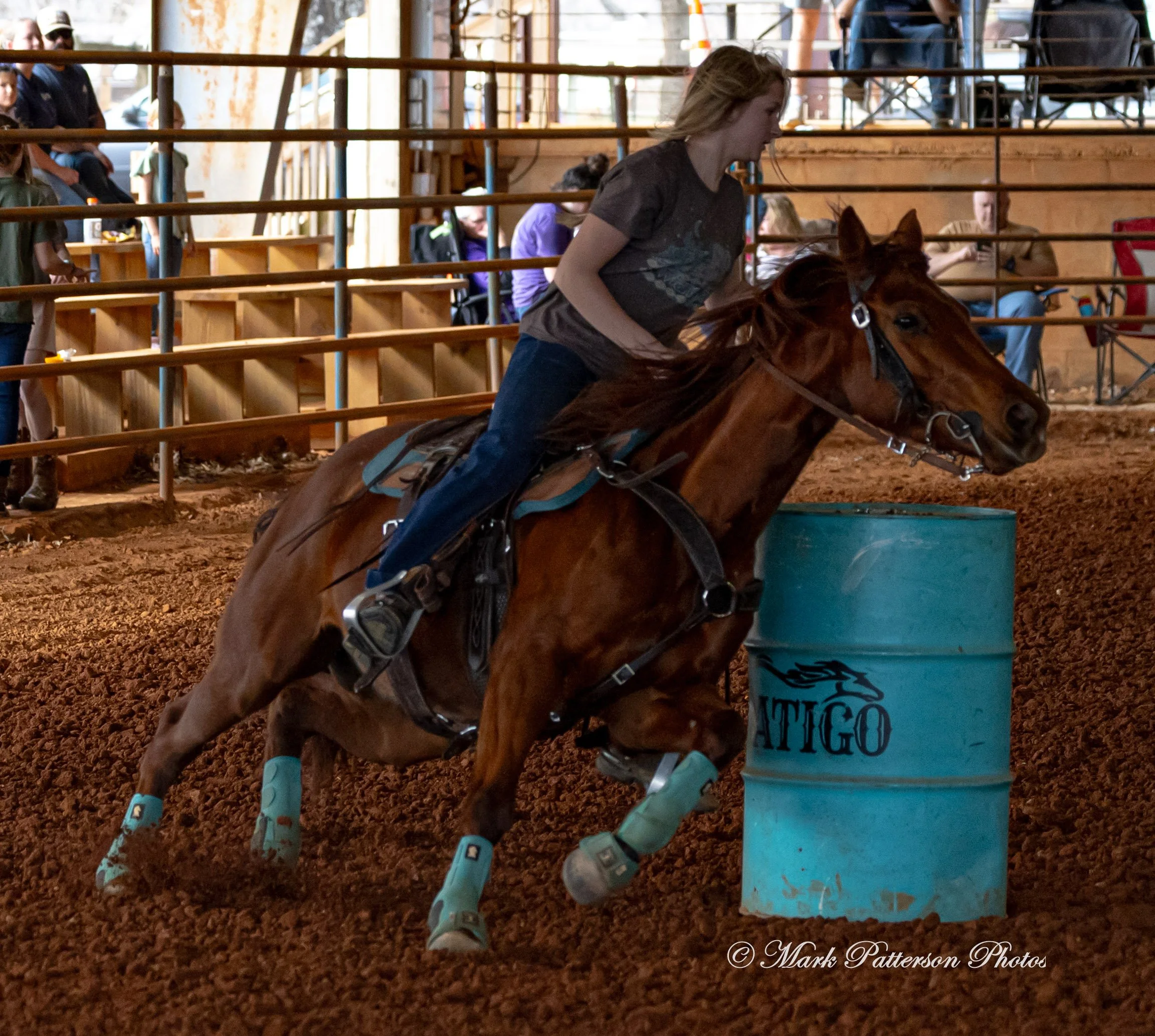 March 1, 2026, a barrel racing team competing at Latigo Farm in Landrum, SC. #24874