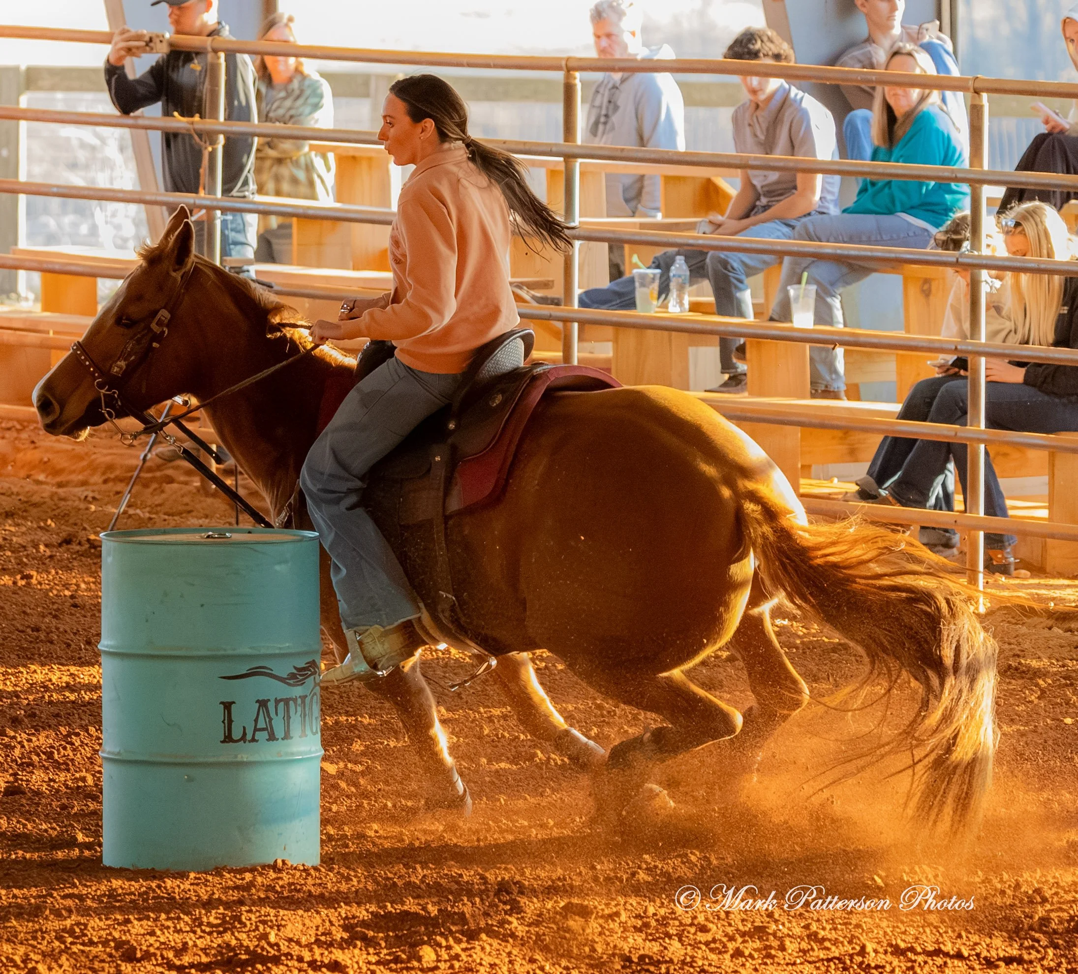 January 4, 2026, a barrel racing team competing at Latigo Farm in Landrum. #18139