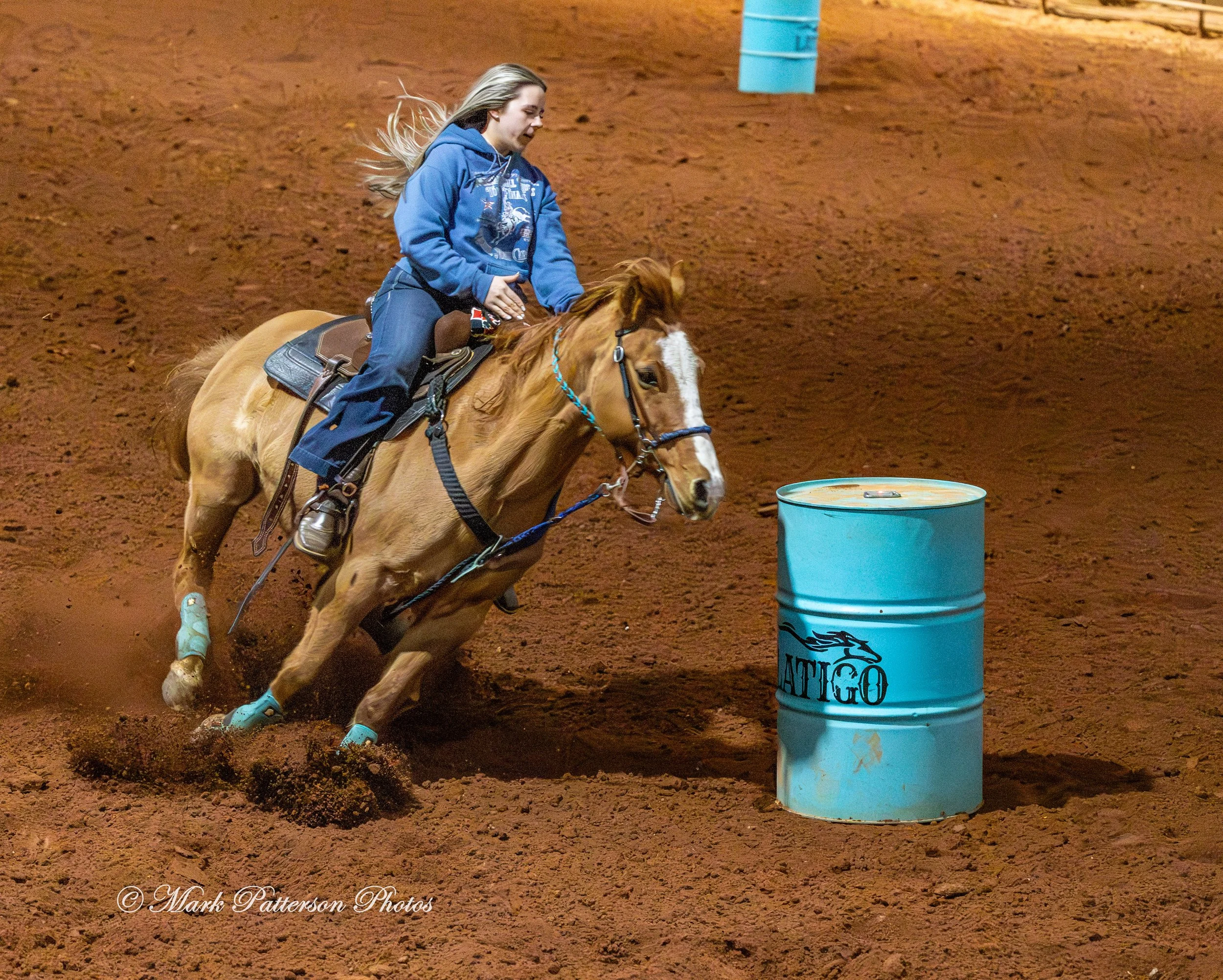 January 4, 2026, a barrel racing team competing at Latigo Farm in Landrum. #20176