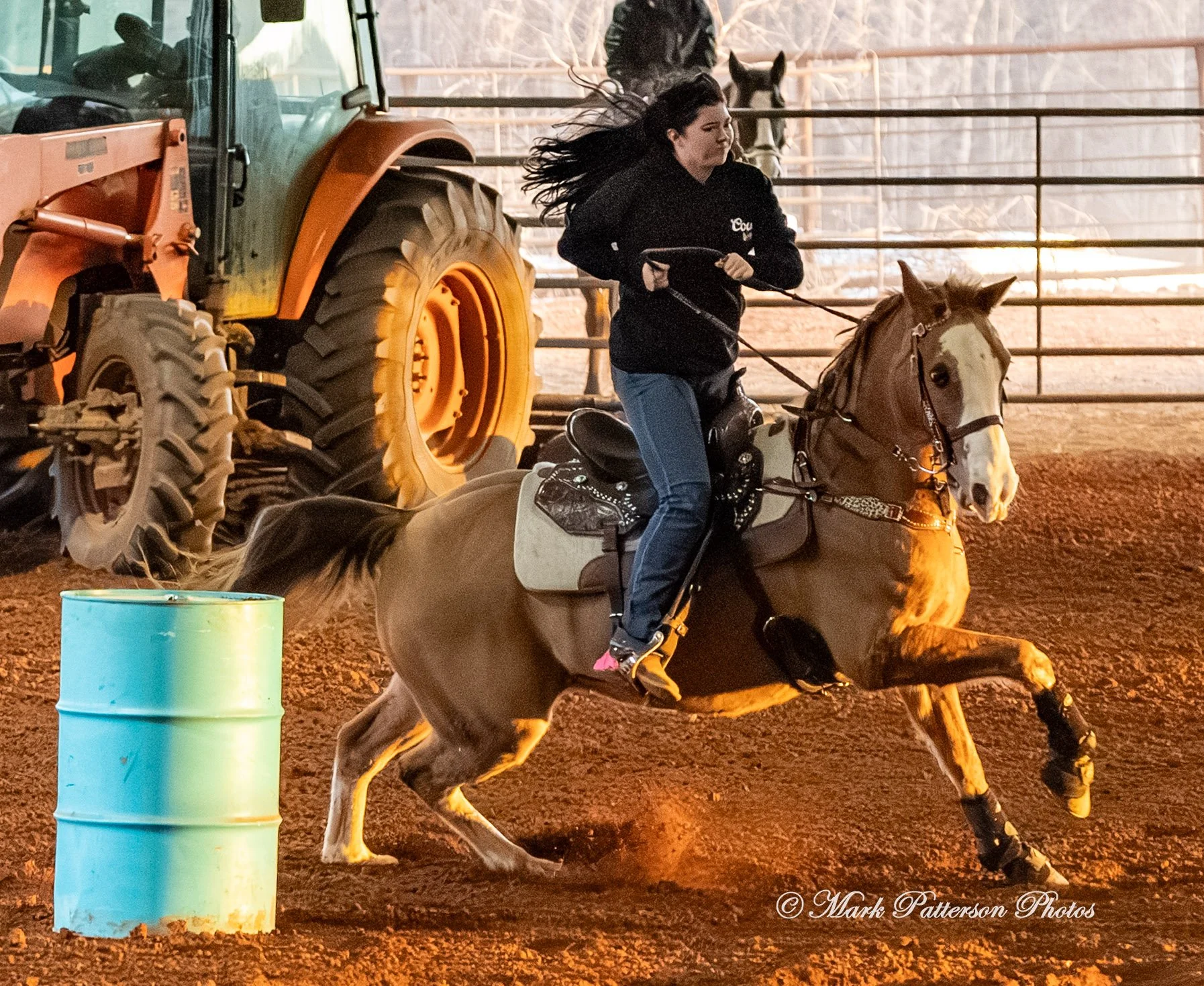 January 4, 2026, a barrel racing team competing at Latigo Farm in Landrum. #18741