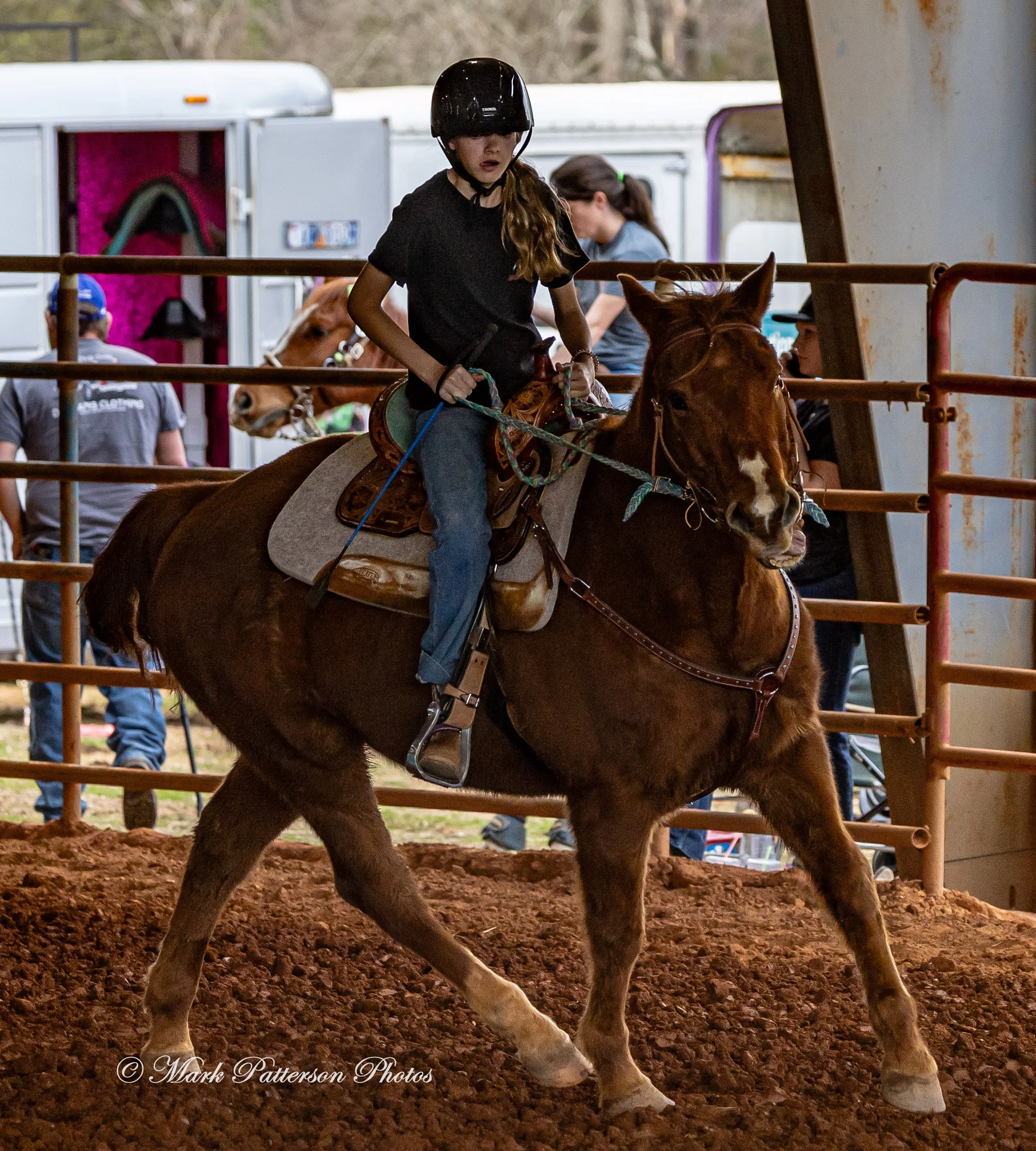 March 1, 2026, a barrel racing team competing at Latigo Farm in Landrum, SC. #24796