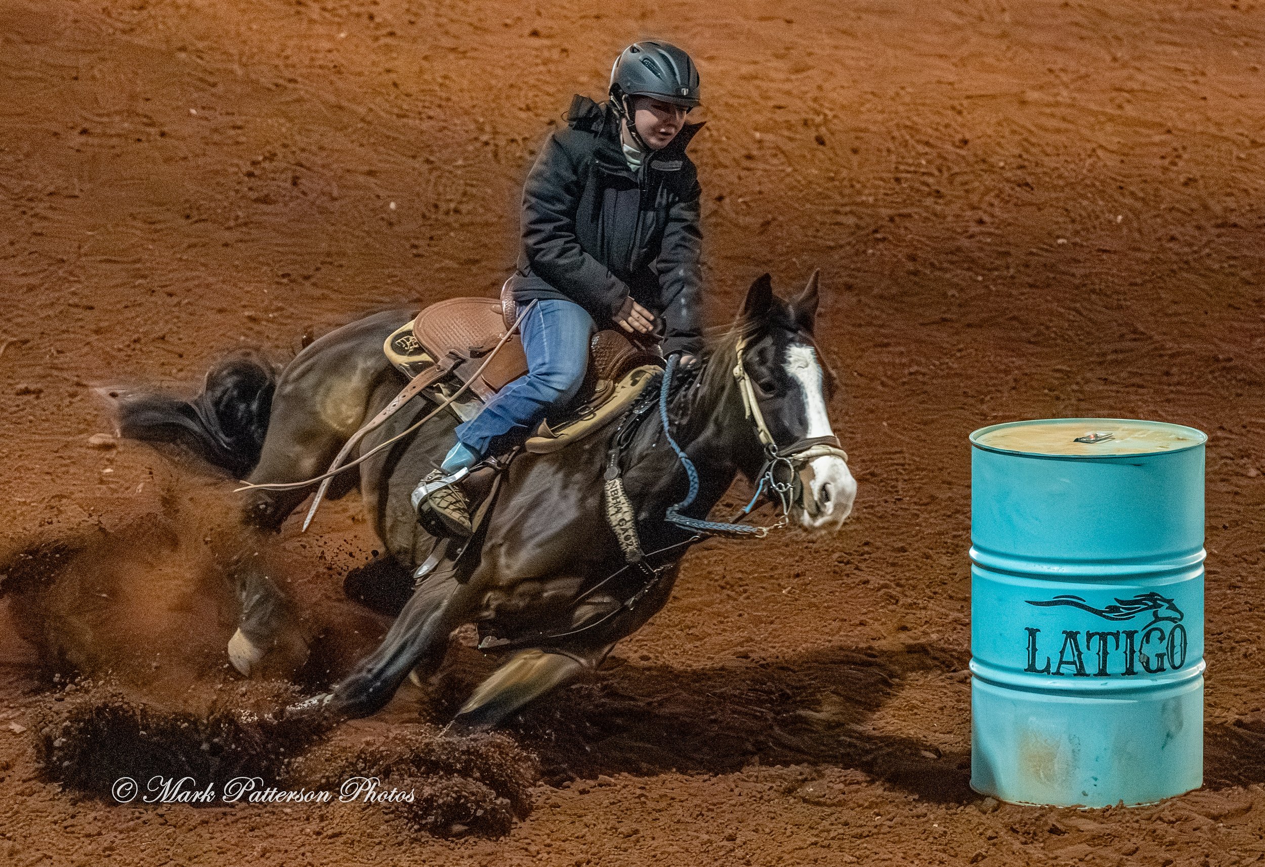 January 4, 2026, a barrel racing team competing at Latigo Farm in Landrum. #18767