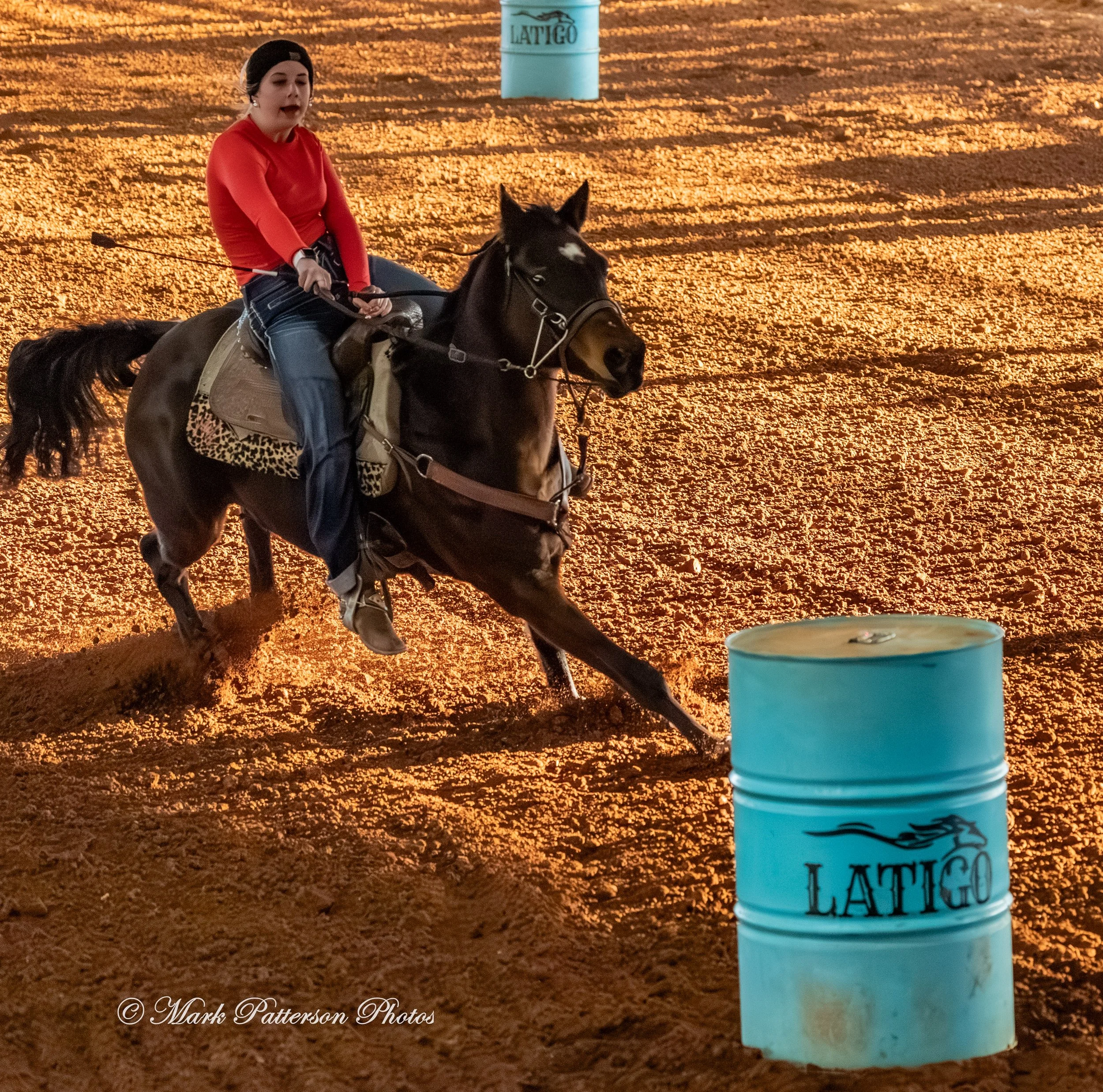 January 4, 2026, a barrel racing team competing at Latigo Farm in Landrum. #18245