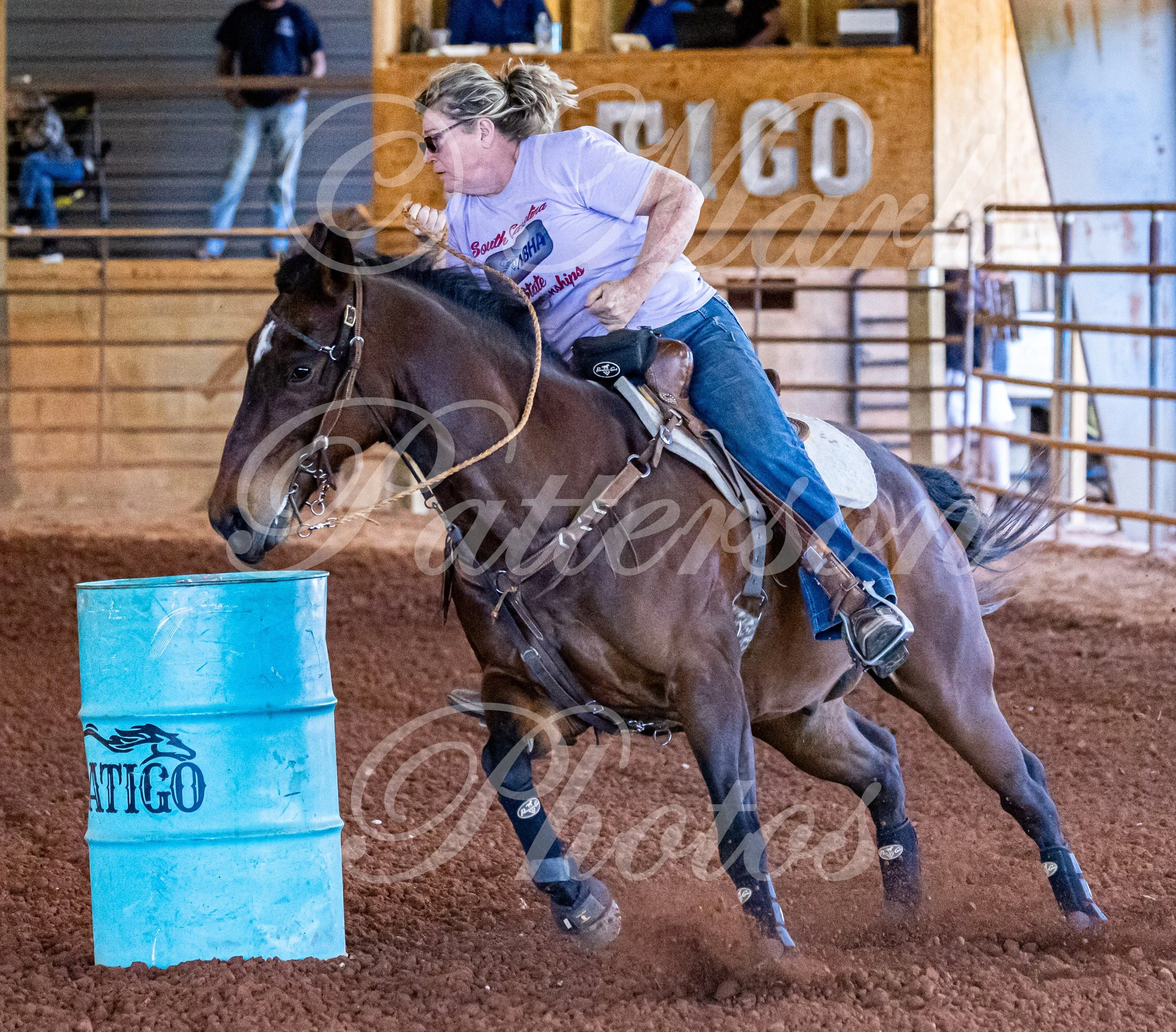 May 3, 2026, a barrel racing team competing at Latigo Farm in Landrum, SC. #12710