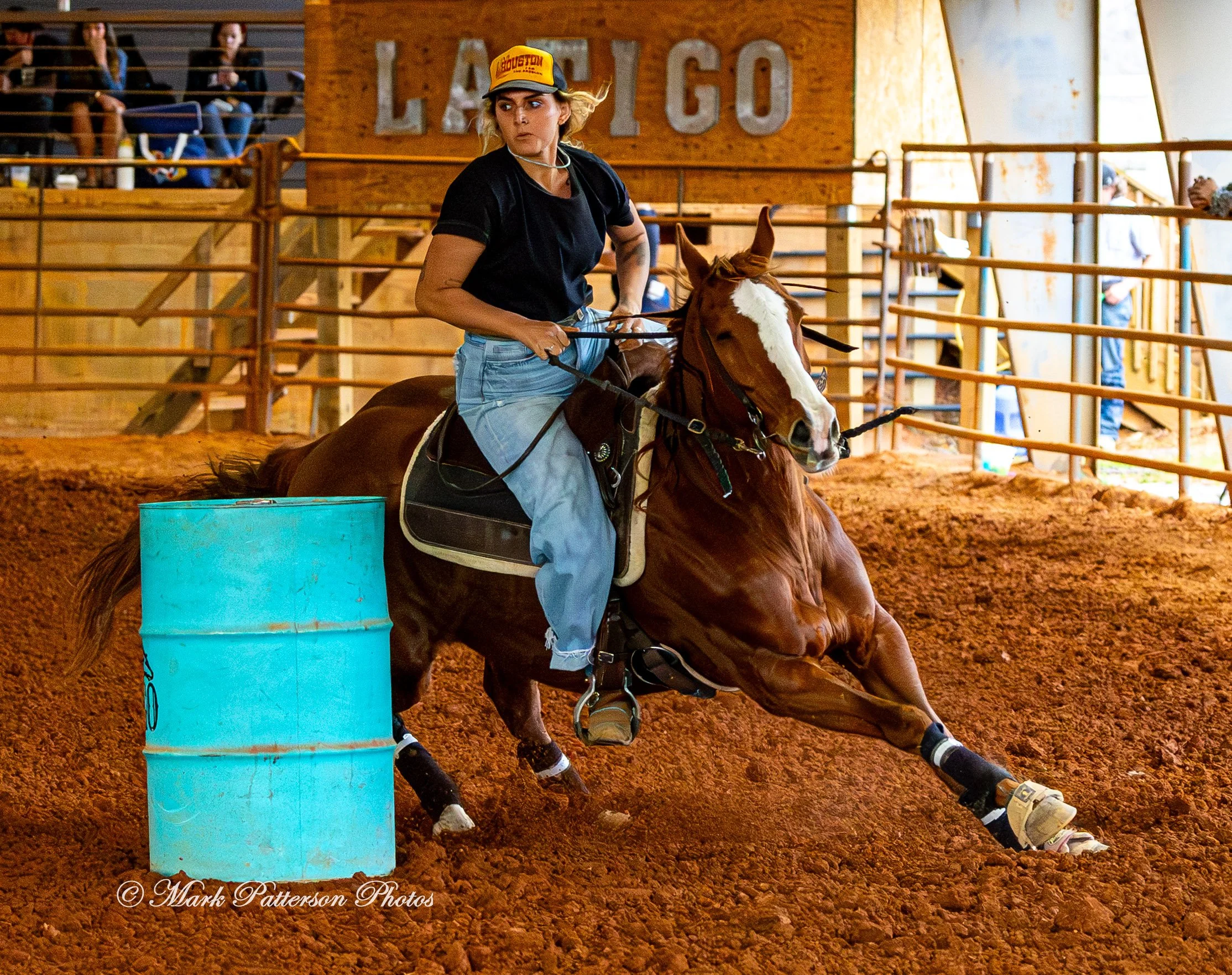 March 1, 2026, a barrel racing team competing at Latigo Farm in Landrum, SC. #26077