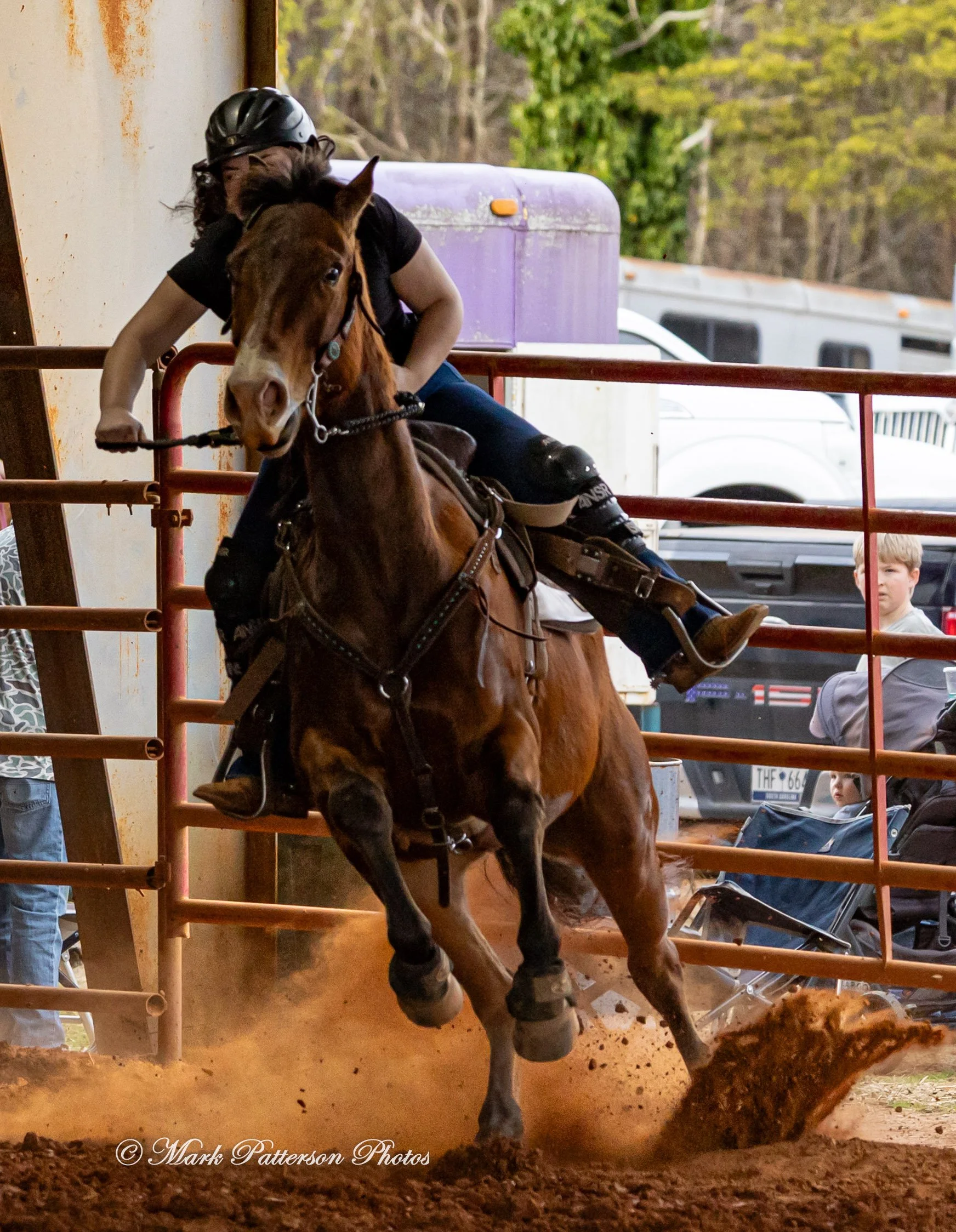 March 1, 2026, a barrel racing team competing at Latigo Farm in Landrum, SC. #25539
