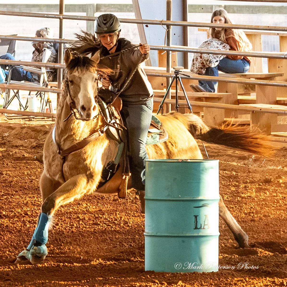 January 4, 2026, a barrel racing team competing at Latigo Farm in Landrum. #18366