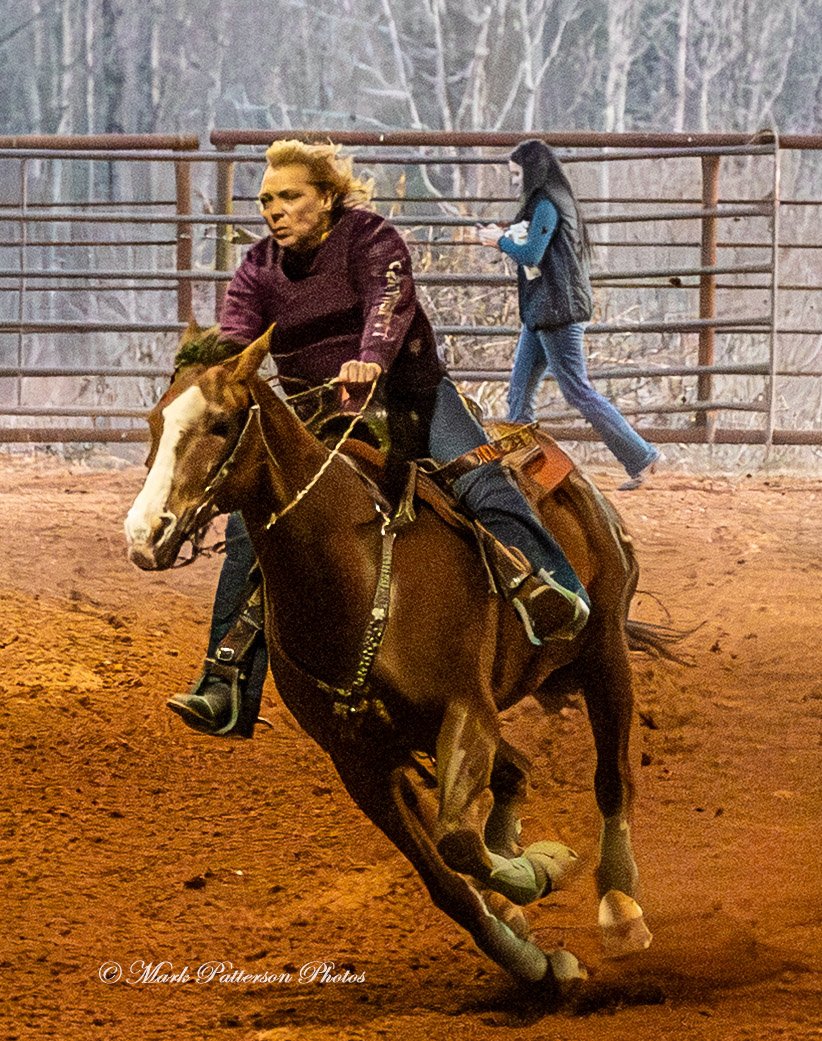 January 4, 2026, a barrel racing team competing at Latigo Farm in Landrum. #18851