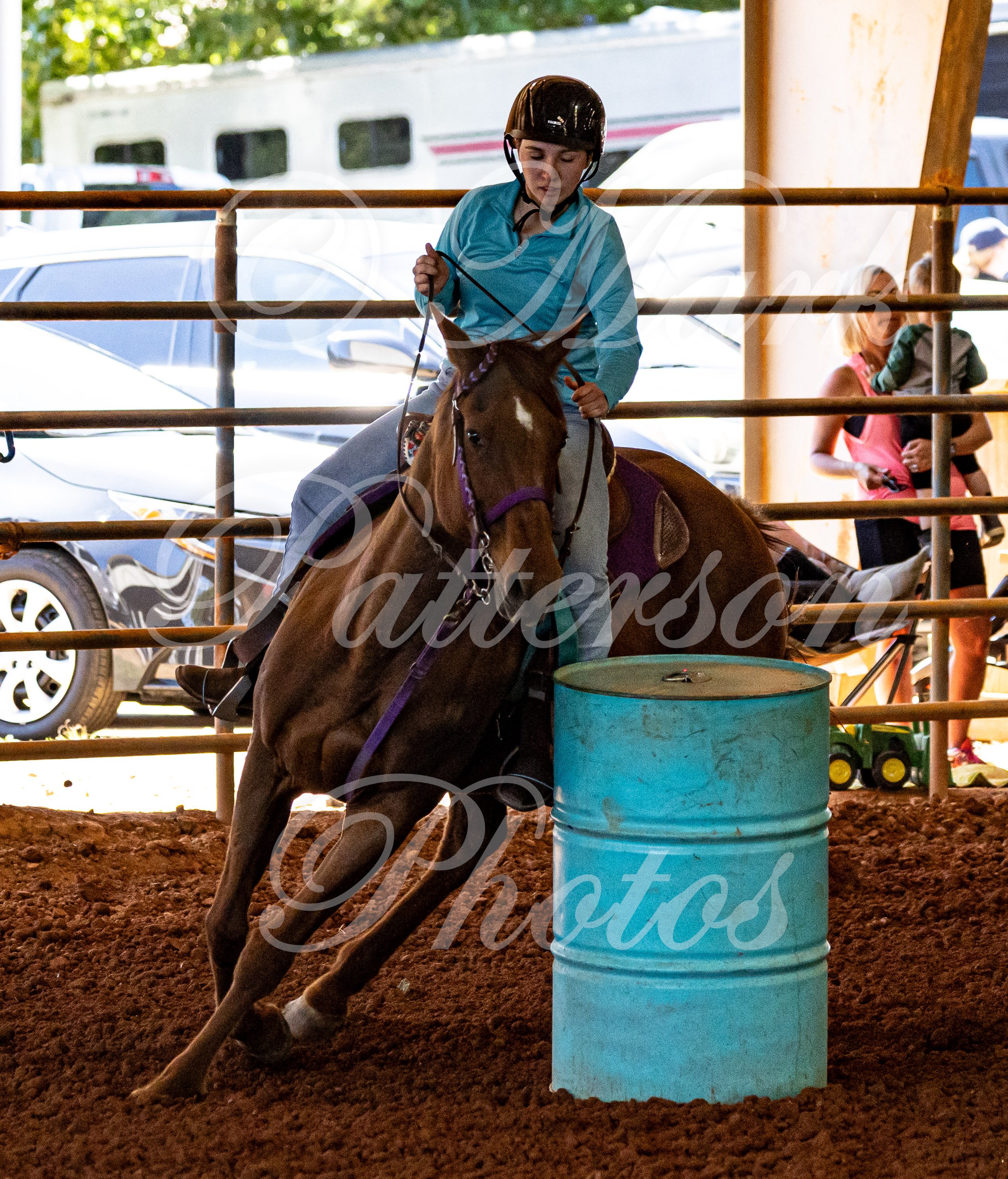 May 3, 2026, a barrel racing team competing at Latigo Farm in Landrum, SC. #12031