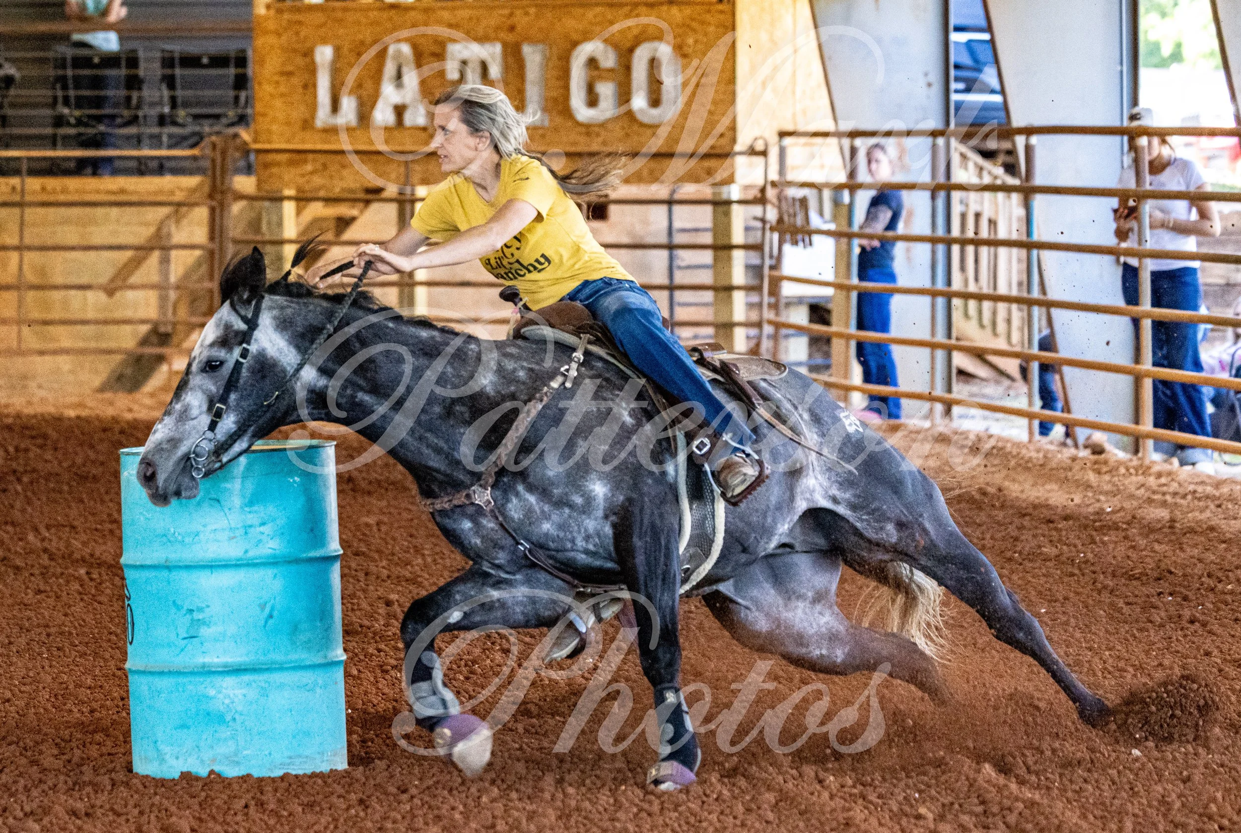 May 3, 2026, a barrel racing team competing at Latigo Farm in Landrum, SC. #12065