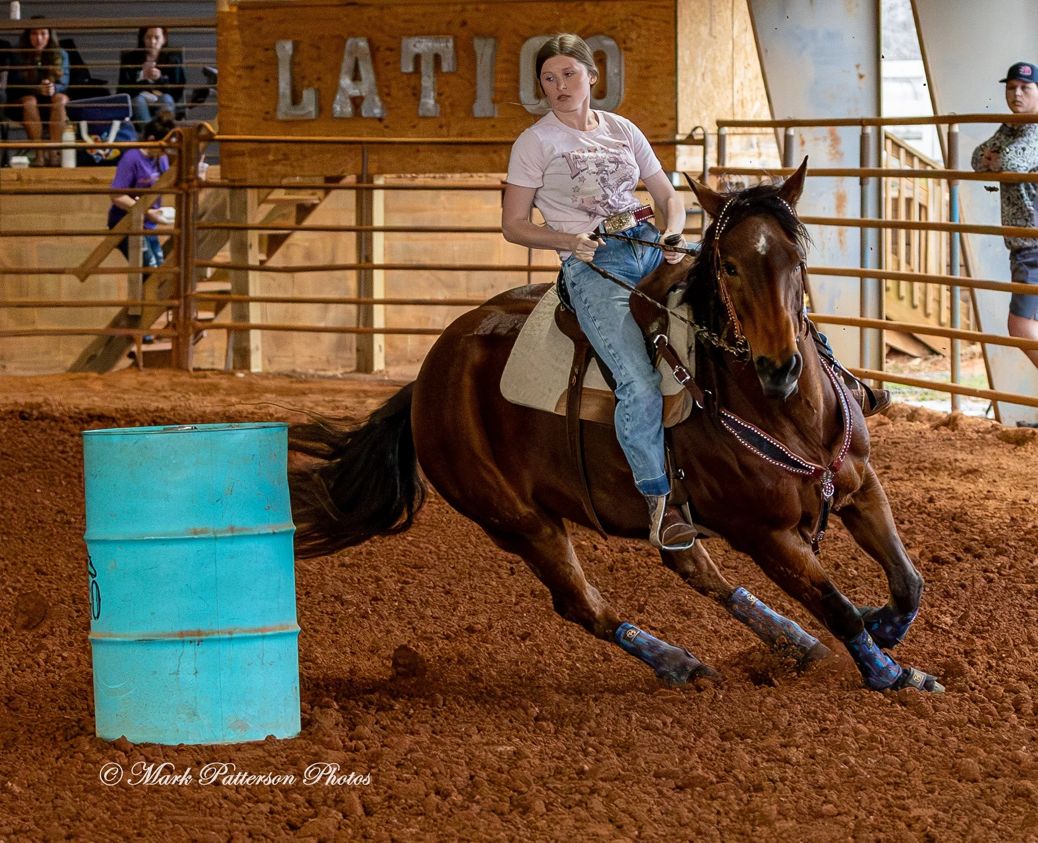 March 1, 2026, a barrel racing team competing at Latigo Farm in Landrum, SC. #26056