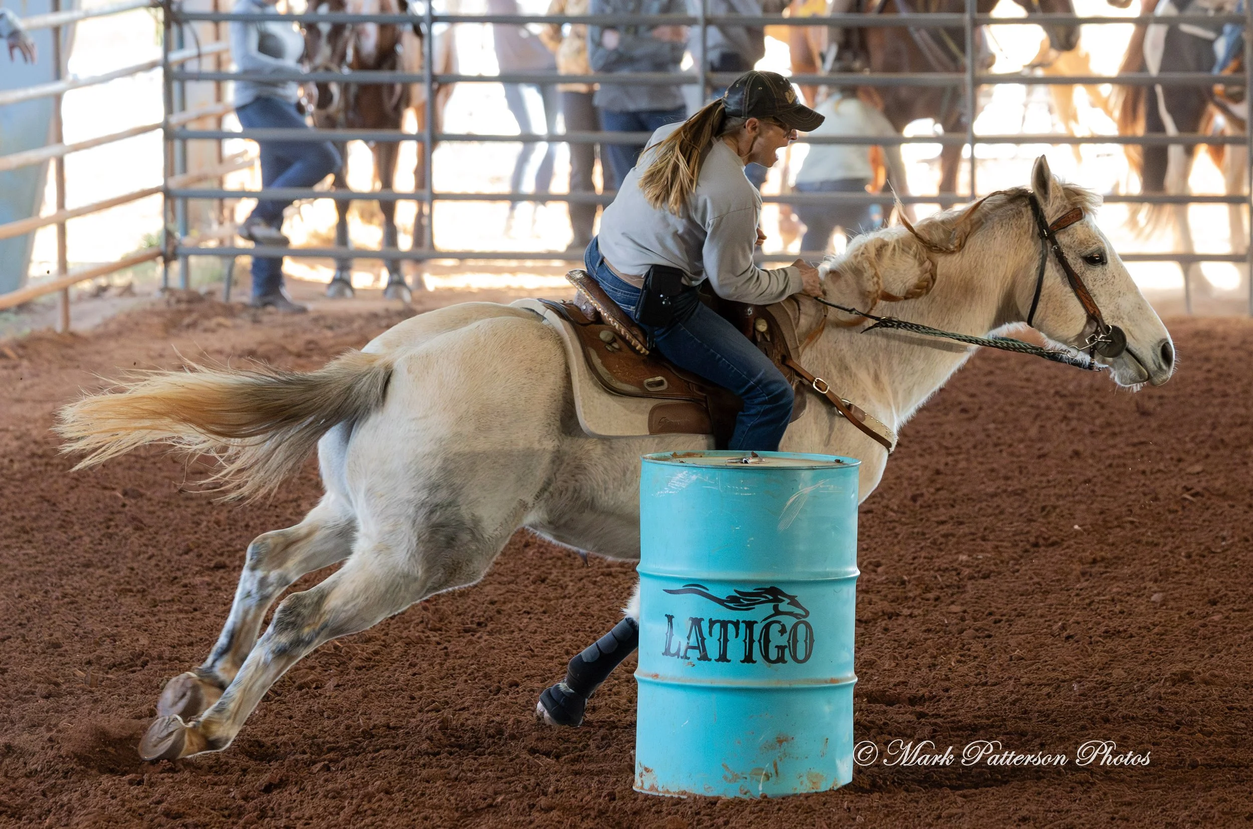 January 4, 2026, a barrel racing team competing at Latigo Farm in Landrum. #17788
