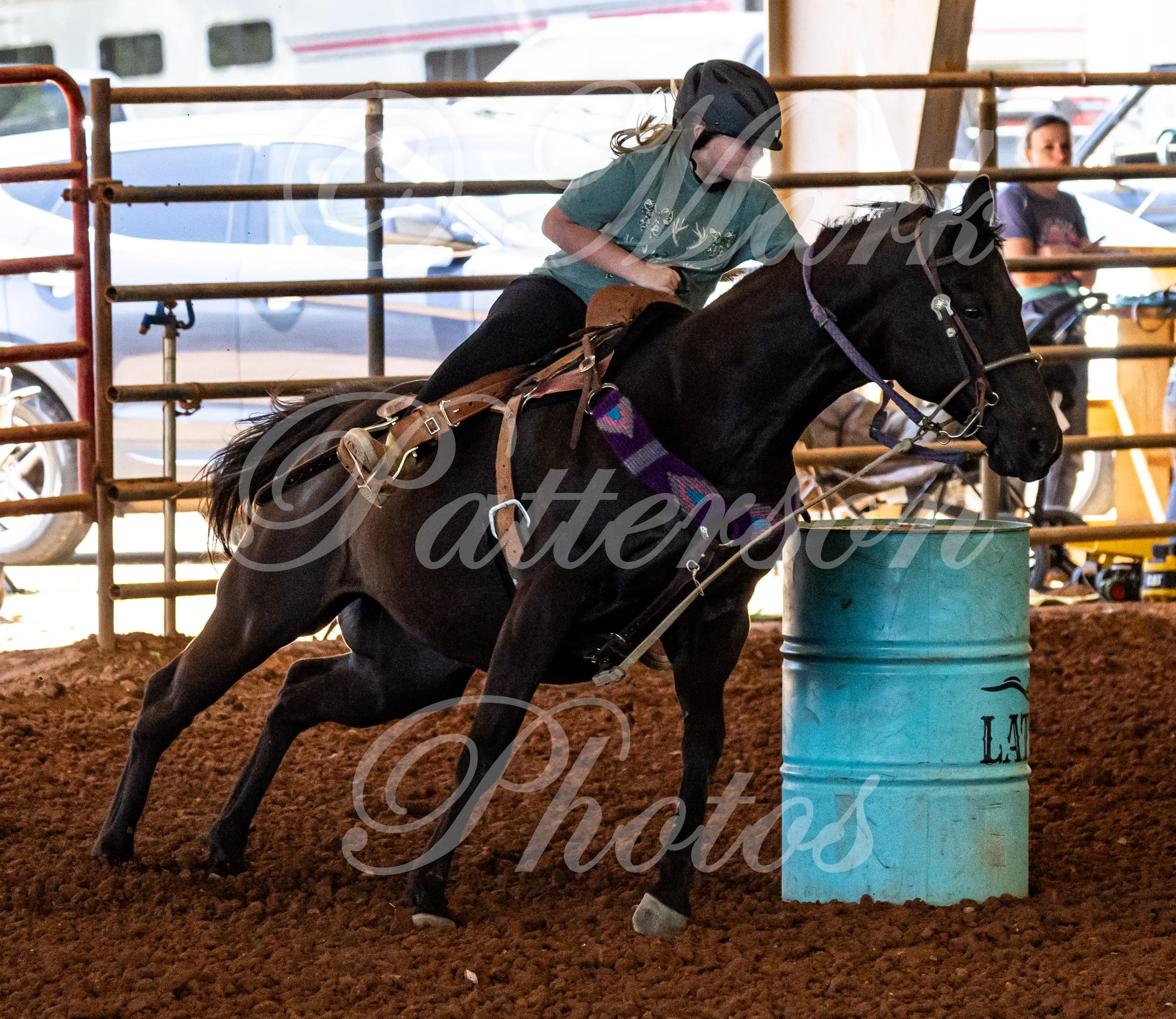 May 3, 2026, a barrel racing team competing at Latigo Farm in Landrum, SC. #110156
