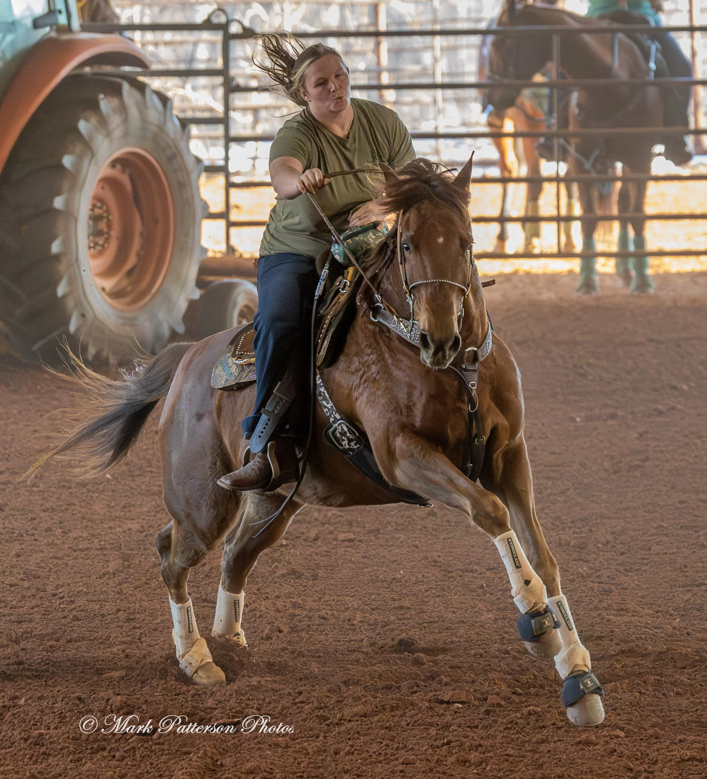 January 4, 2026, a barrel racing team competing at Latigo Farm in Landrum. #17874