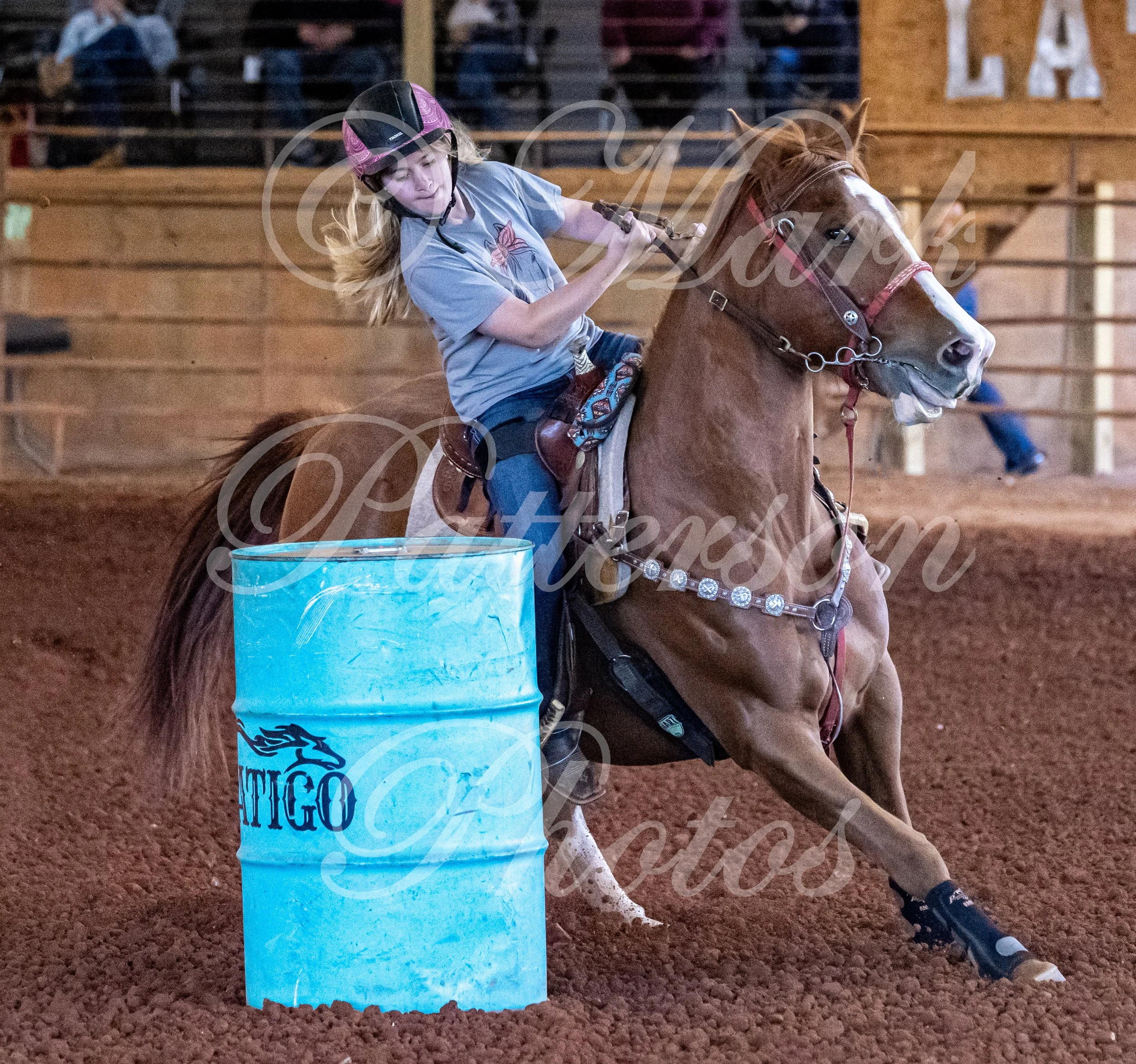 May 3, 2026, a barrel racing team competing at Latigo Farm in Landrum, SC. #11985