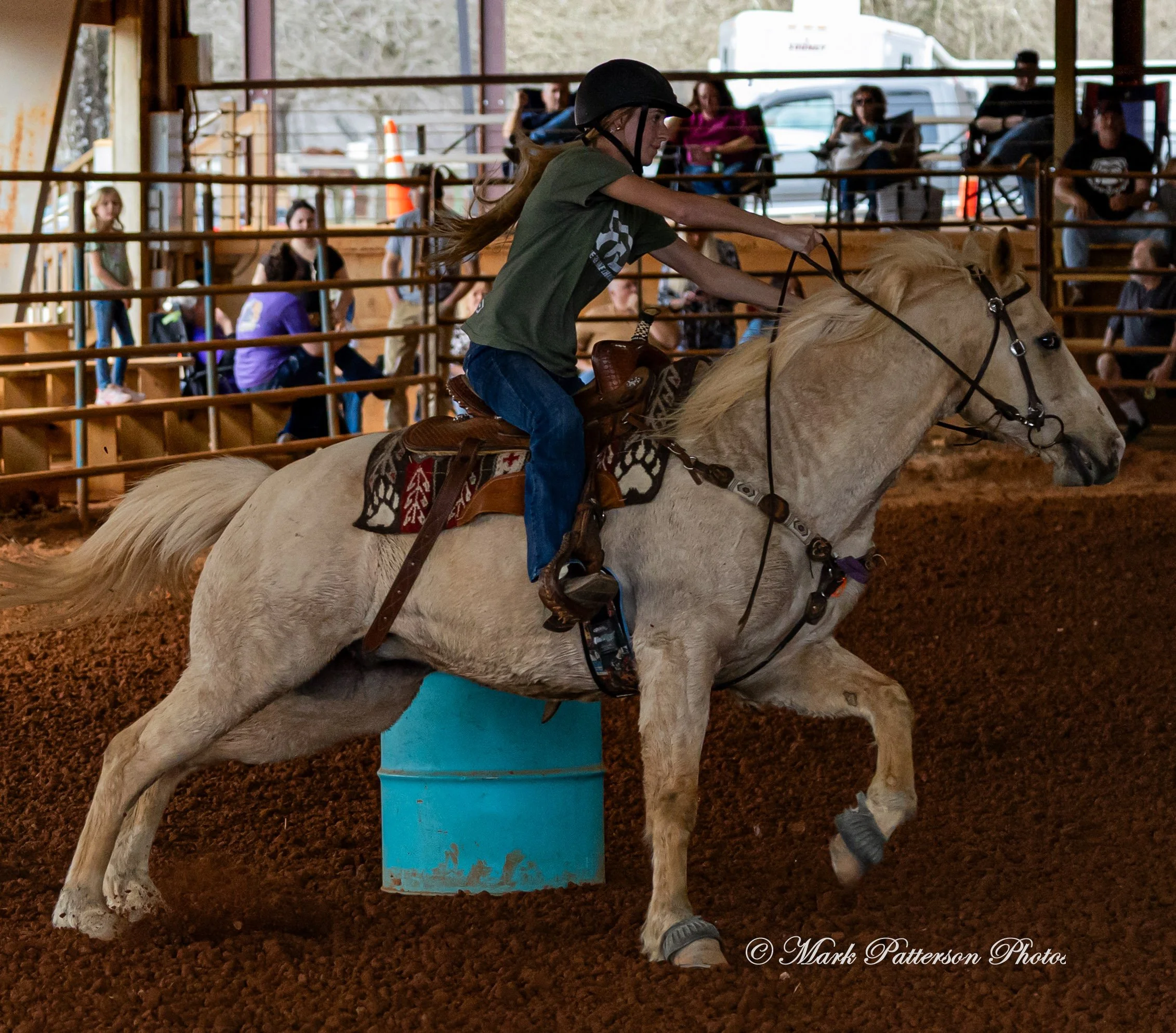 March 1, 2026, a barrel racing team competing at Latigo Farm in Landrum, SC. #25116