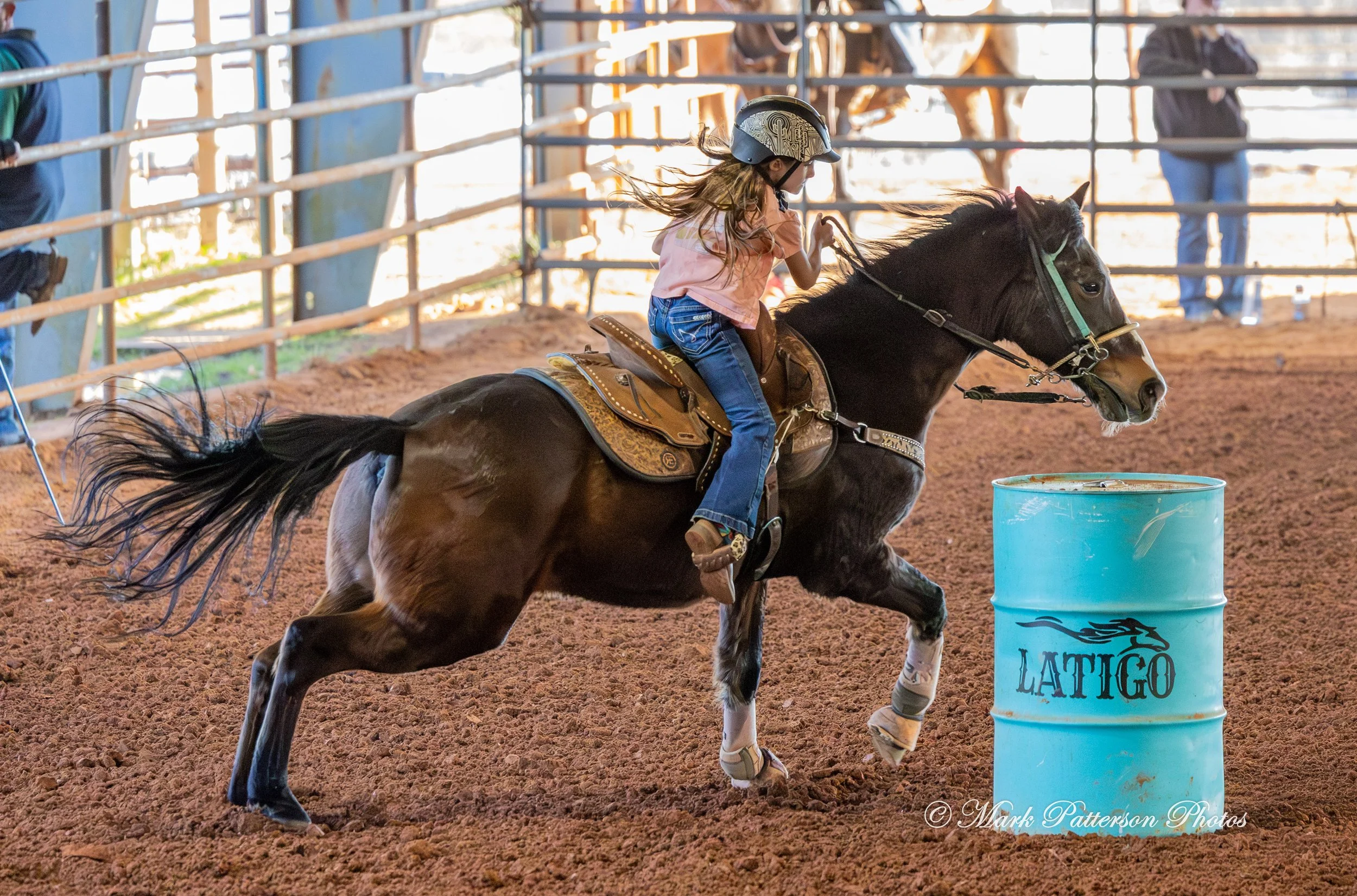 January 4, 2026, a barrel racing team competing at Latigo Farm in Landrum. #17635