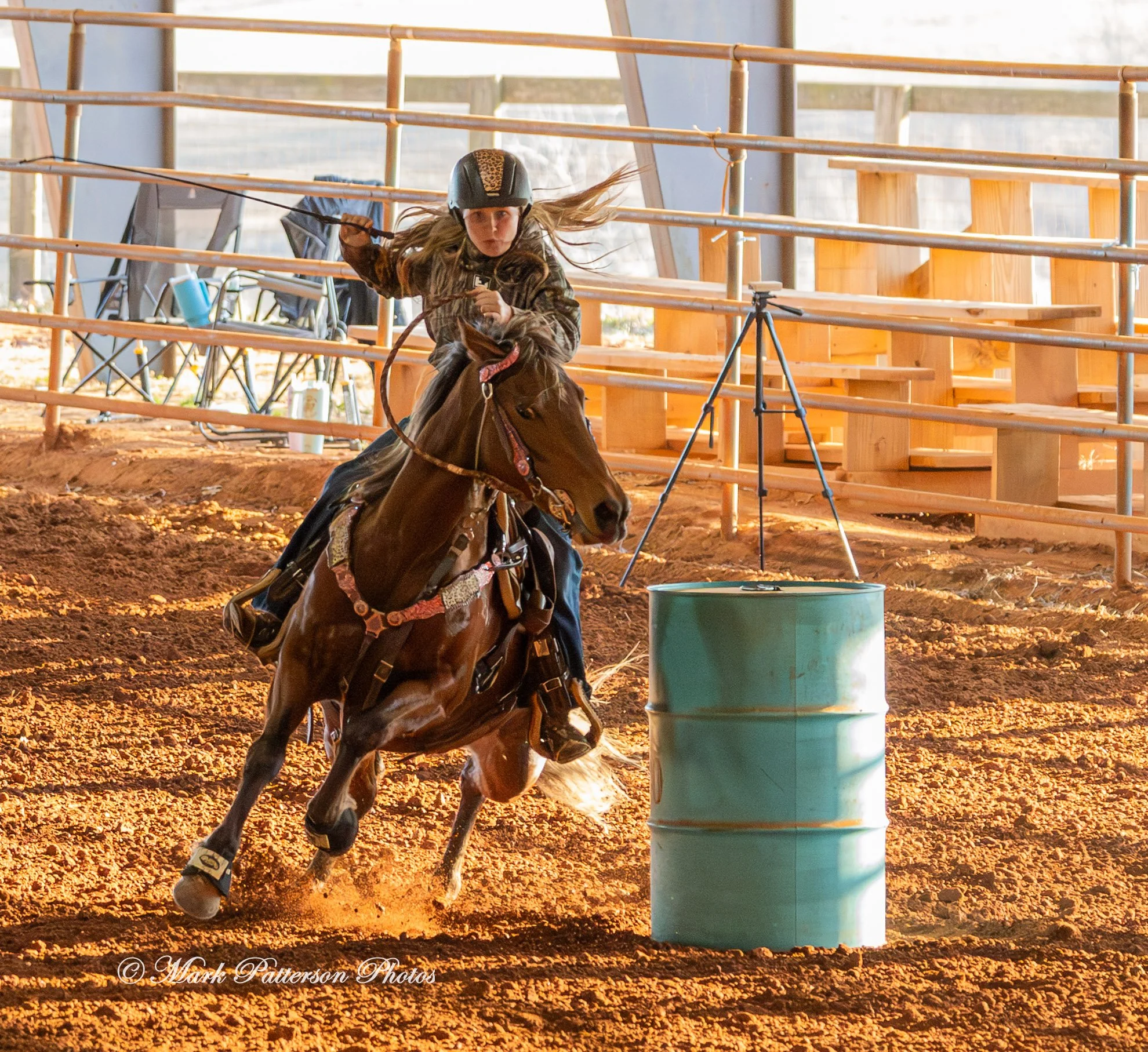 January 4, 2026, a barrel racing team competing at Latigo Farm in Landrum. #17834