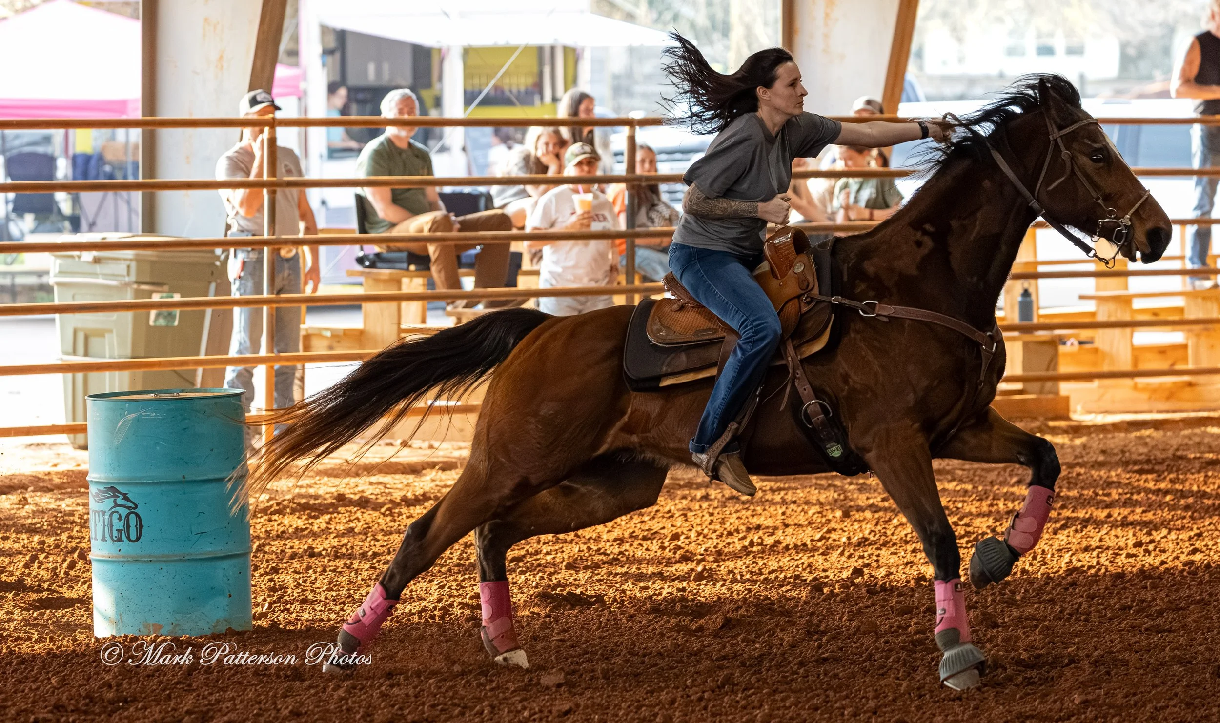 March 1, 2026, a barrel racing team competing at Latigo Farm in Landrum, SC. #26584