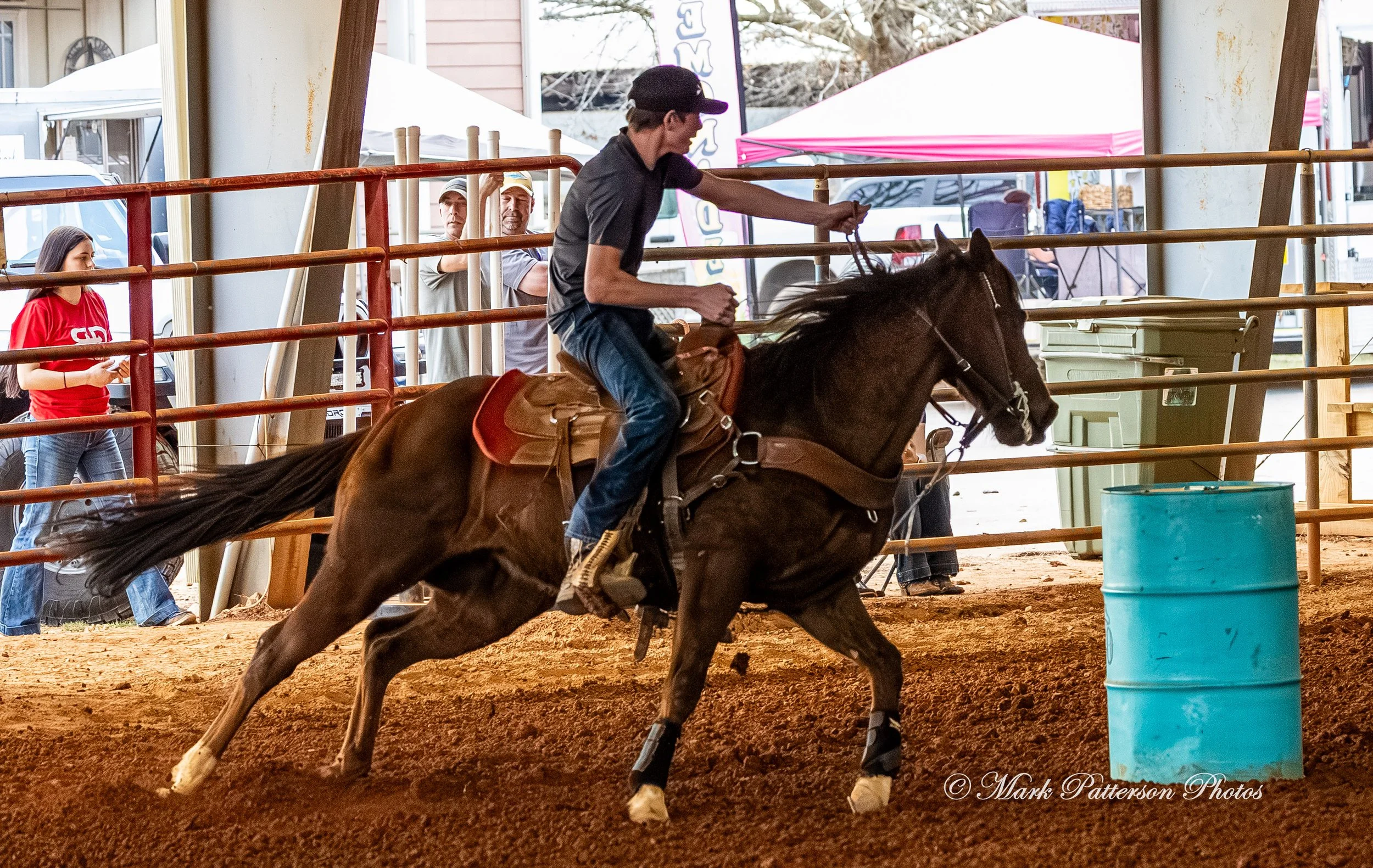 March 1, 2026, a barrel racing team competing at Latigo Farm in Landrum, SC. #25973