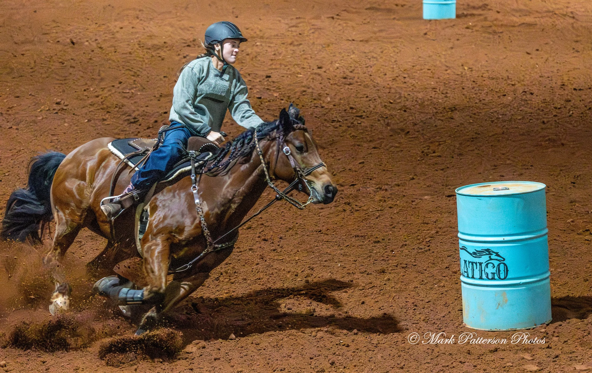 January 4, 2026, a barrel racing team competing at Latigo Farm in Landrum. #20128