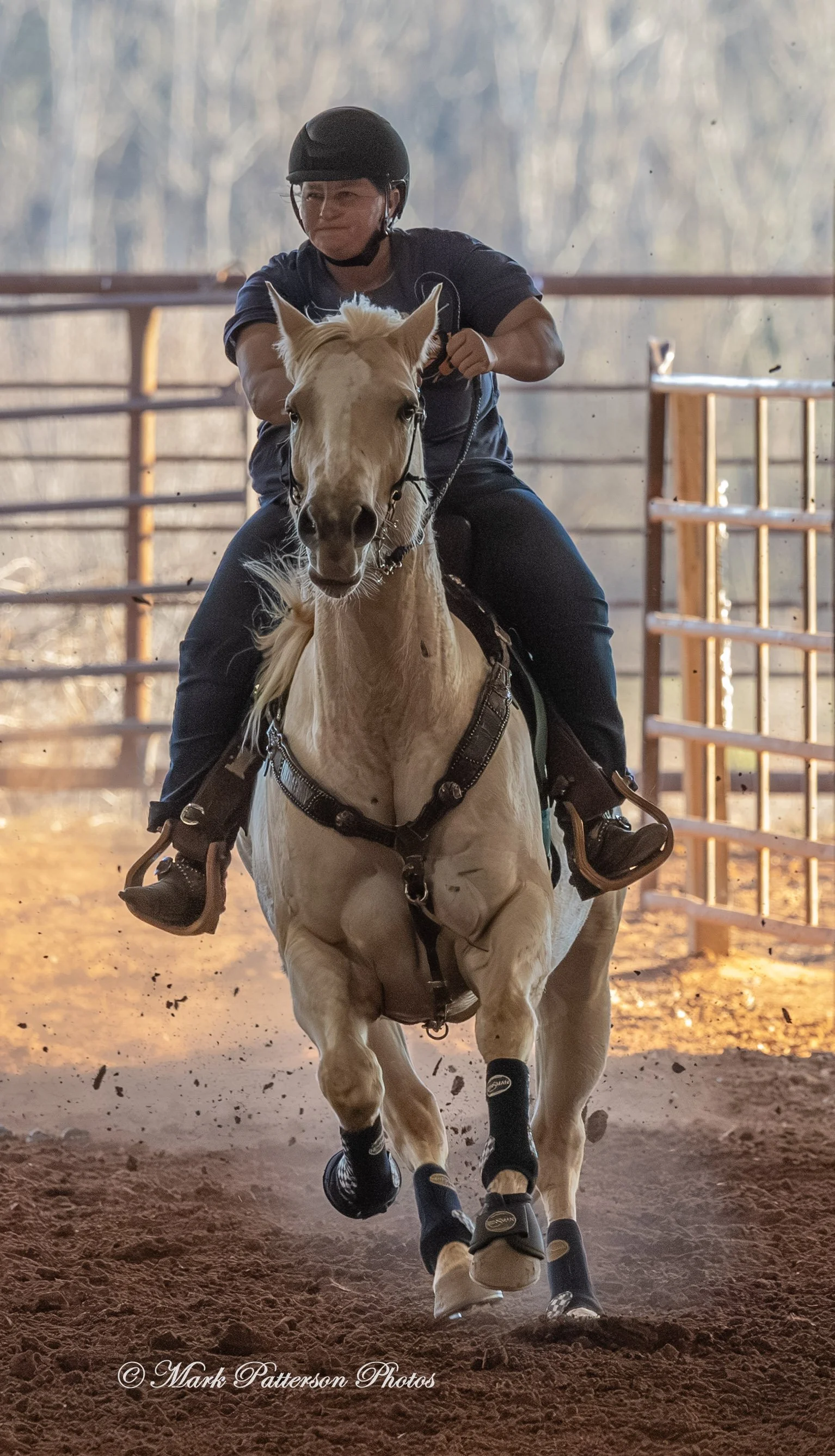 January 4, 2026, a barrel racing team competing at Latigo Farm in Landrum. #18176