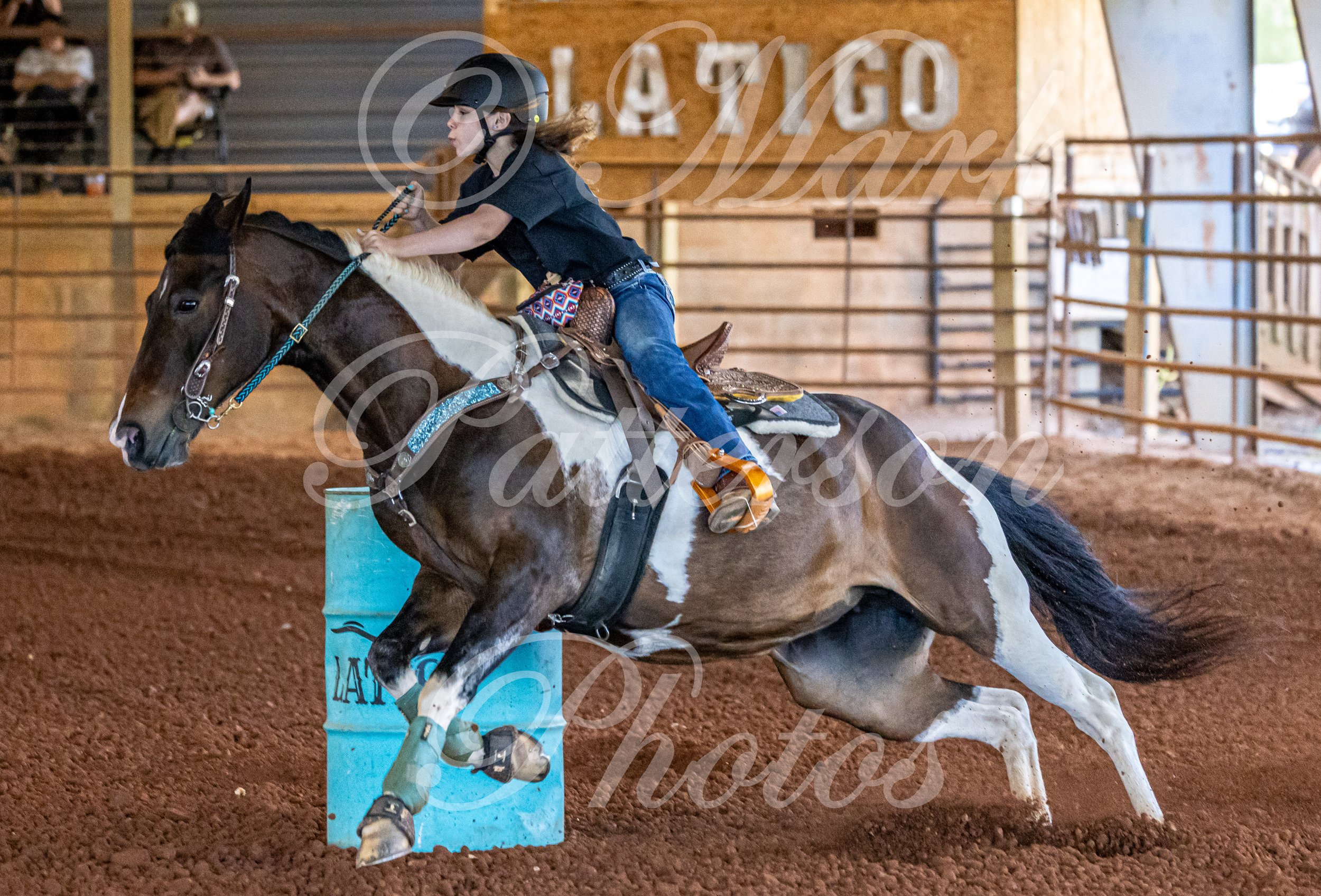 May 3, 2026, a barrel racing team competing at Latigo Farm in Landrum, SC. #13073